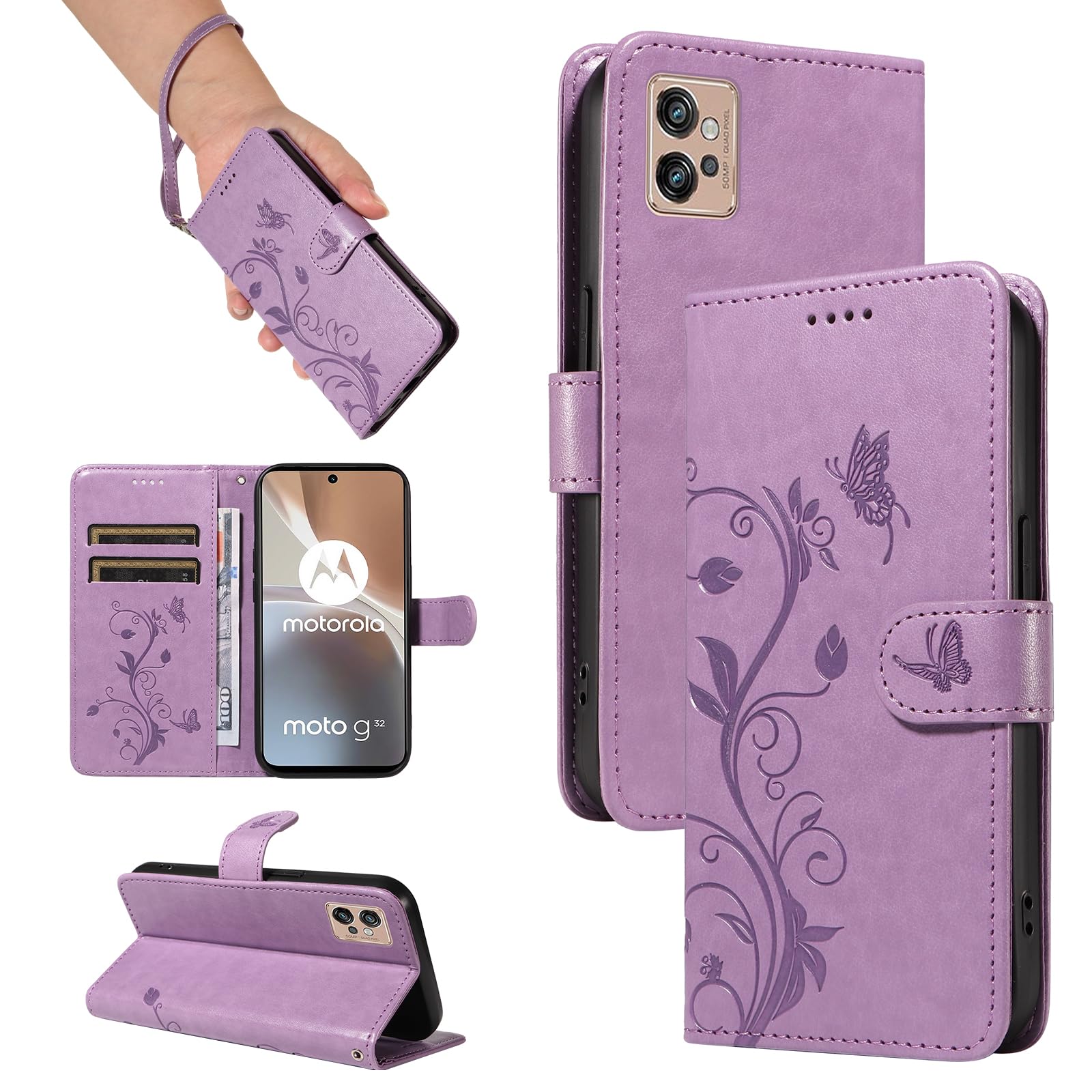Custodia A Libro Magnetica Per Motorola Moto G32 In PU Pelle Con Portafoglio E Slot Per Schede - Oro Rosa