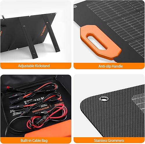 Miniatura 8 de GRECELL Panel solar de 100 W, panel solar plegable portátil de 21.5 V, 24% de alta eficiencia con cargador rápido y soporte ajustable para estación