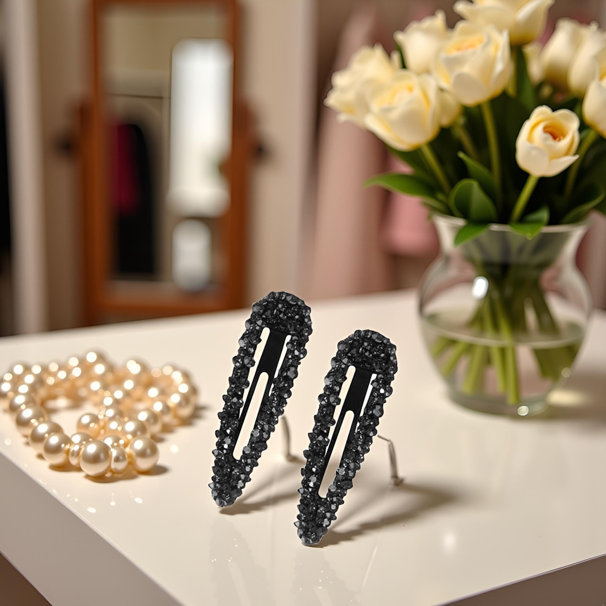 2Pcs Black Rhinestone Snap Hair Clips,Metal and Crystal, Sparkly Hair Accessories - Image 4