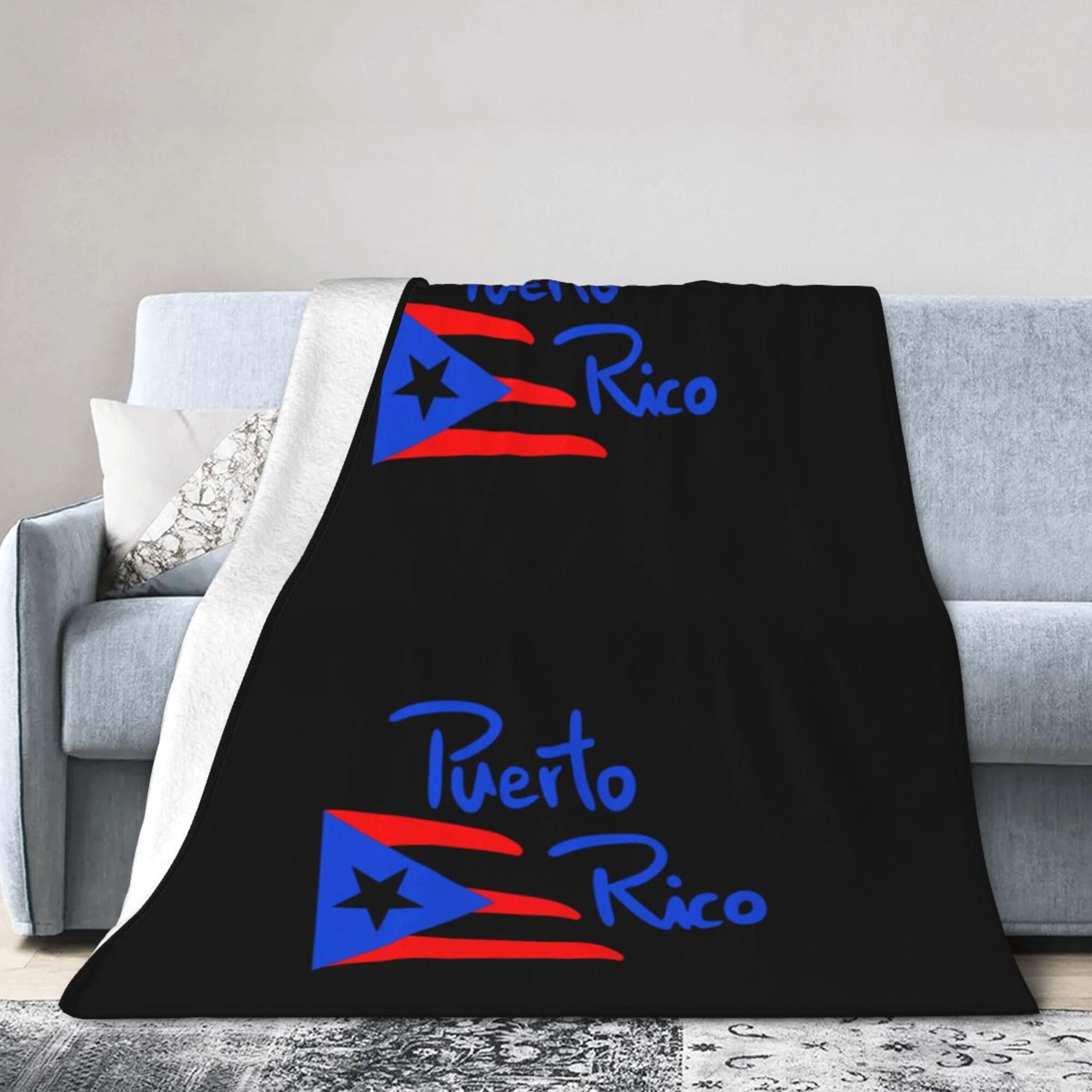Melbrakin Black Puerto Rico Blanket Super Soft Flannel Blanket Comfy Cozy Throw Blanket Couch Lightweight Blankets For Living Room Bedroom 50"X40"