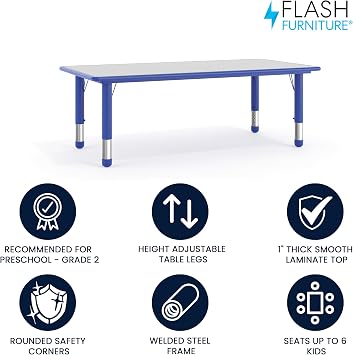 Flash Furniture Kids 47.25x23.6 in Plastic Activity Table, Blue/Gray