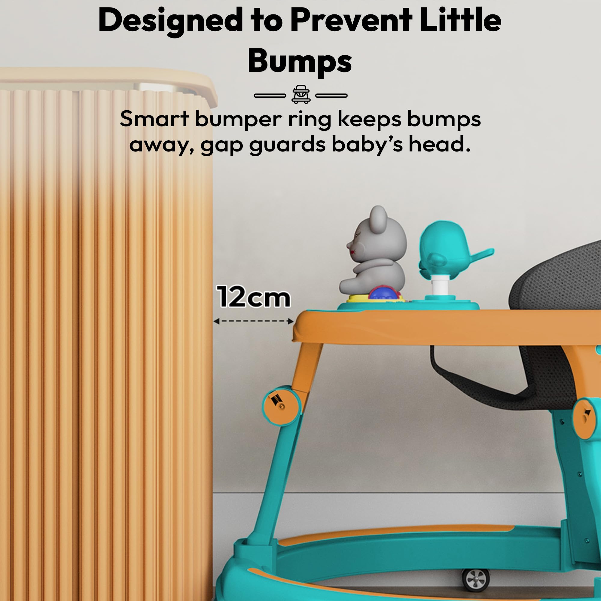 StarAndDaisy 360 Baby Walker 6-24 Months / 7 Level Height Adjustment Walker for Kids Boy and Girl with Switchable Food & Musical Toy Tray/Premium Baby Activity Walker - Green Orange 2