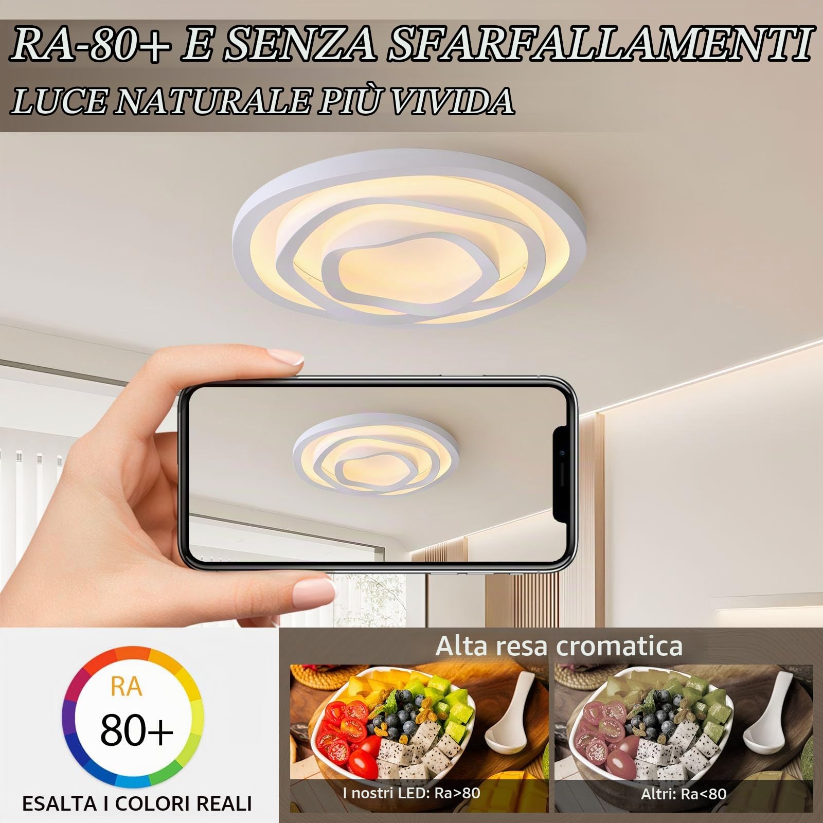 Plafoniera LED Soffitto Moderna Bianca a Forma di Fiore, Lampadario LED Soffitto Ø50cm,Regolabile 3000-6000K con Telecomando,Plafoniera Soffitto per Camera da Letto,Soggiorno,Sala da Pranzo