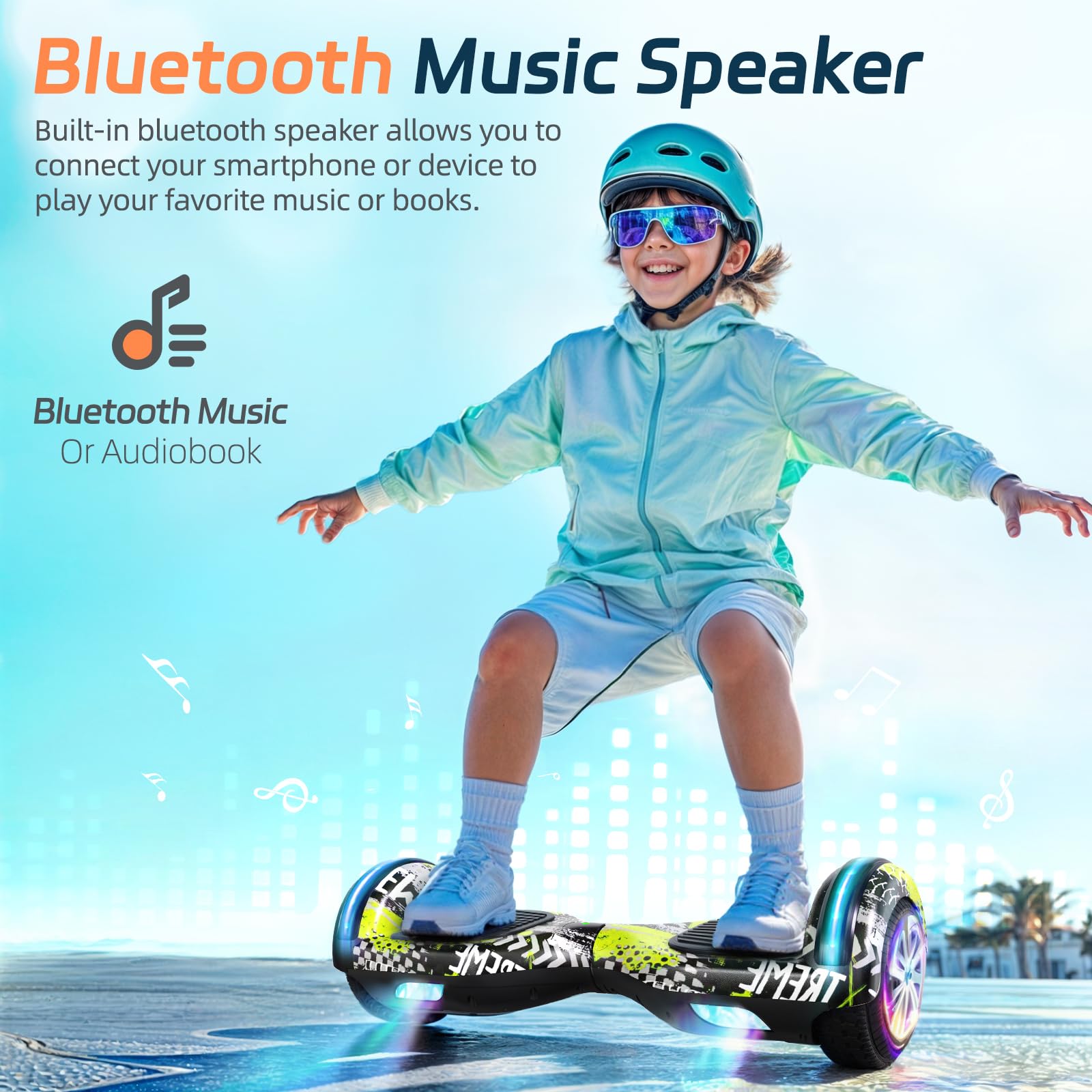 SISIGAD Hoverboard for Kids Ages 6-12, Self Balancing Scooters with Bluetooth & Corlorful LED Lights