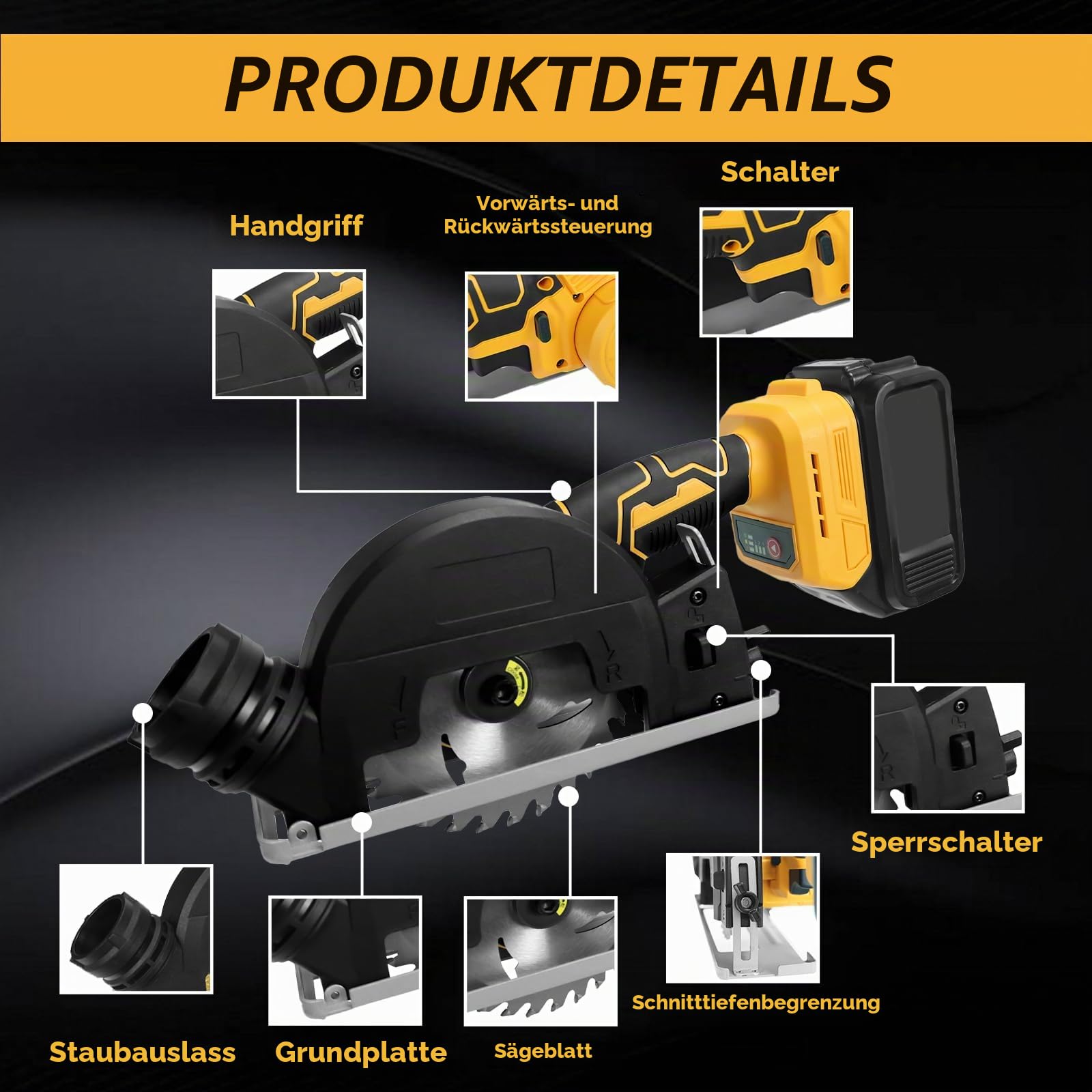 Drahtlose Kreissäge für Dewalt 20V Batterie, 4 "bürstenlose Power Mini Winkelschleifsäge, 3 Geschwindigkeit und 12000RPM, Schneidtiefe 0,8 "(20mm) für Metall, Holz, Kunststoff (keine Batterie)