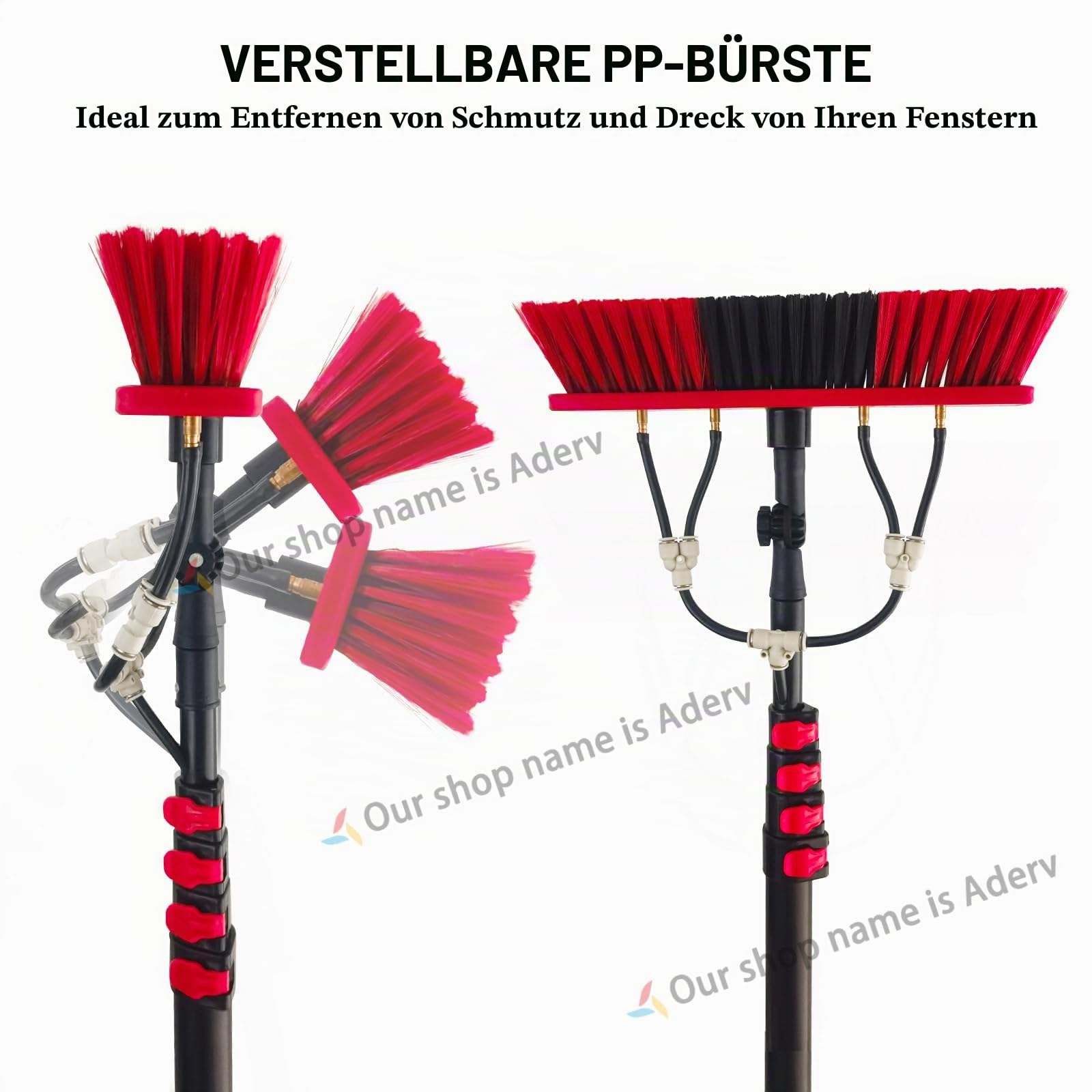 Waschbürste mit Teleskopstiel 3.6-10.8M ausziehbar zur Reinigung von Solaranlage Terrassendach Fensterreinigung Photovoltaik Wintergarten Reinigungsset PV Anlage Reinigung (55cm Brush,9M)