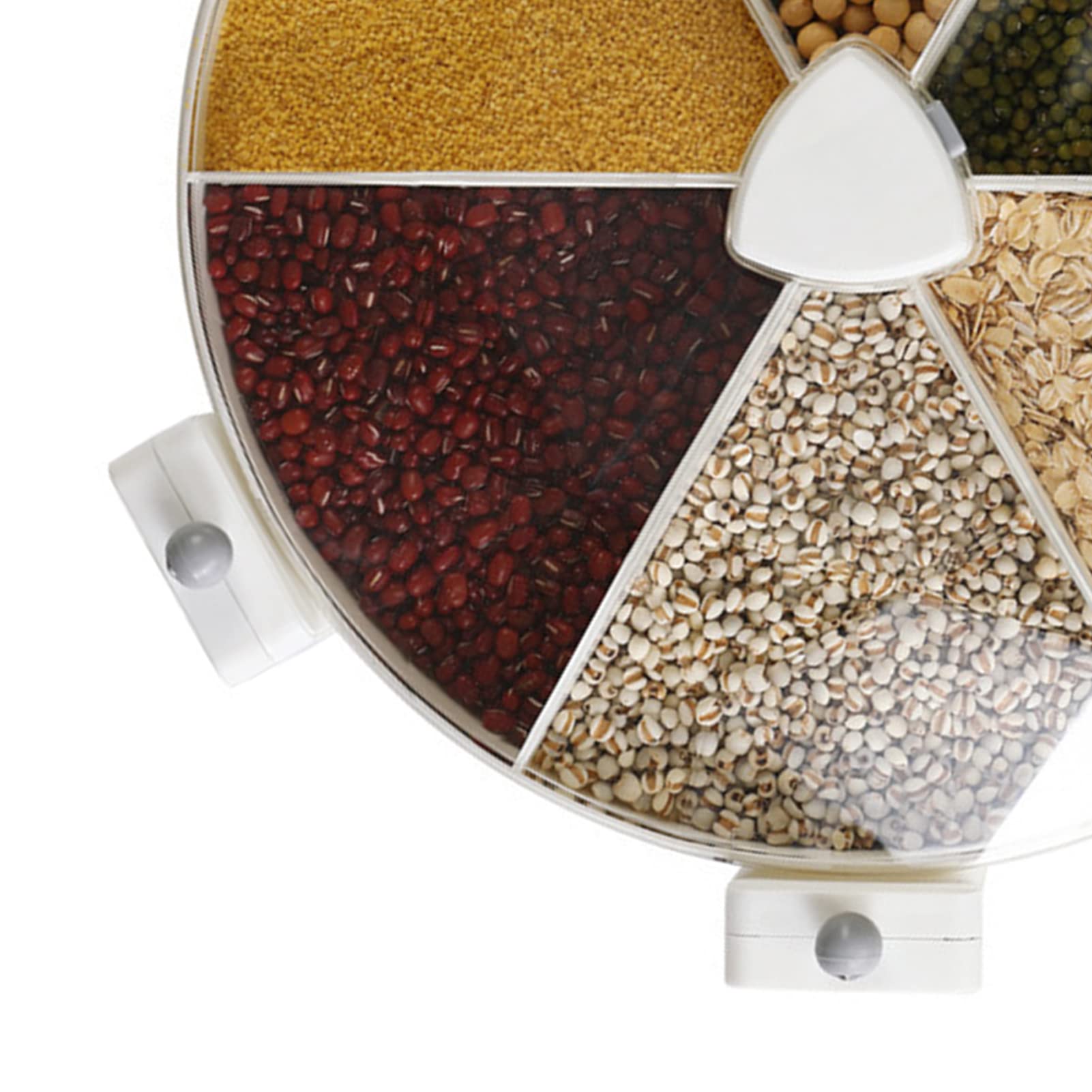 SUNGOOYUE Boîte de Stockage de Céréales Rotative, Récipient de Céréales scellé séparé Mural avec Cadre de Support Triangulaire en Métal pour L'organisation de la Cuisine (Blanc Gris)