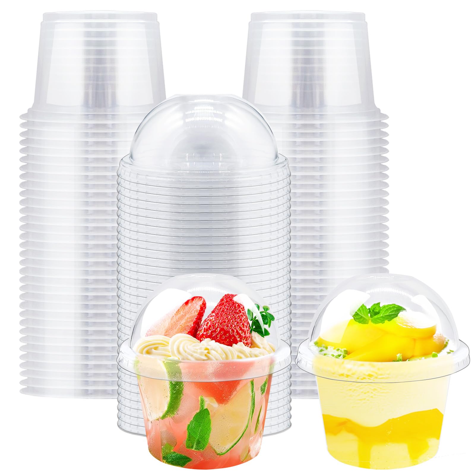 Photo 1 of  8oz Clear Plastic Cups with Dome Lids(No Hole),Disposable Dessert Cups Parfait Party Serving Cup,Take Away Food Containers Bowls for Ice Cream,Cake,Fruit,Pudding,Jello Shot