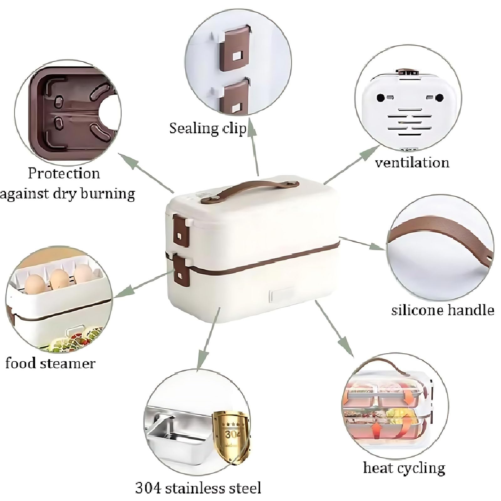 Przenośny elektryczny pojemnik na lunch z wyjmowanym pojemnikiem ze stali nierdzewnej, izolowaną torbą i zestawem sztućców do samochodu, ciężarówki, biura, szkoły i użytku domowego