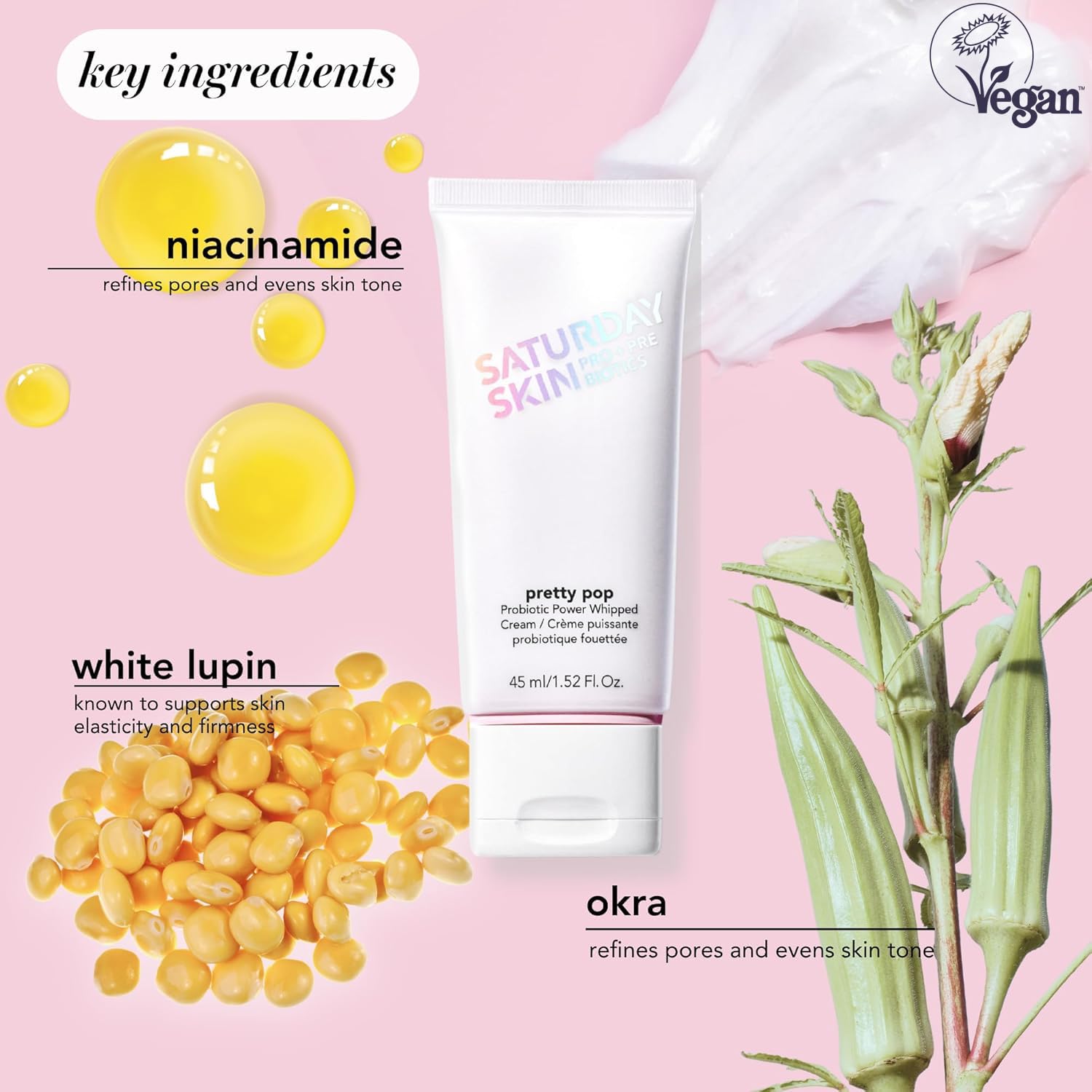 Saturday Skin Pretty Pop Prebiotics & Probiotics whipped Moisturizing Cream Nourishing Allure Best of Beauty K-Beauty Winner 2020 (1.52 Fl Oz)