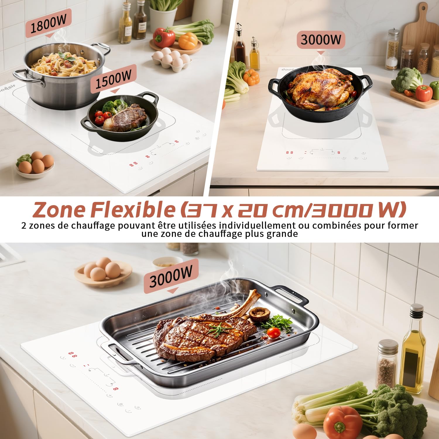 Blanch Plaque à Induction 2 Feux 30cm Encastrable 3500W Zone Flexible Curseur Tactile Verrouillage Sécurité 230V