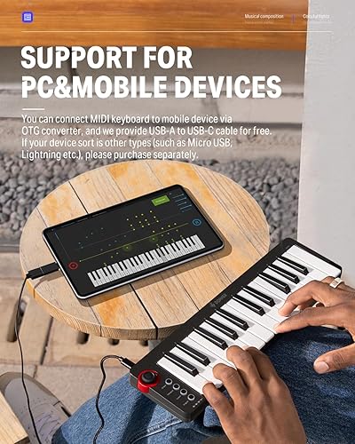 Miniatura 7 de Donner Mini Teclado MIDI, N-25 Controlador MIDI de 25 Teclas para Principiantes con Mini Teclas Sensibles a la Velocidad, Interruptor de Iluminación