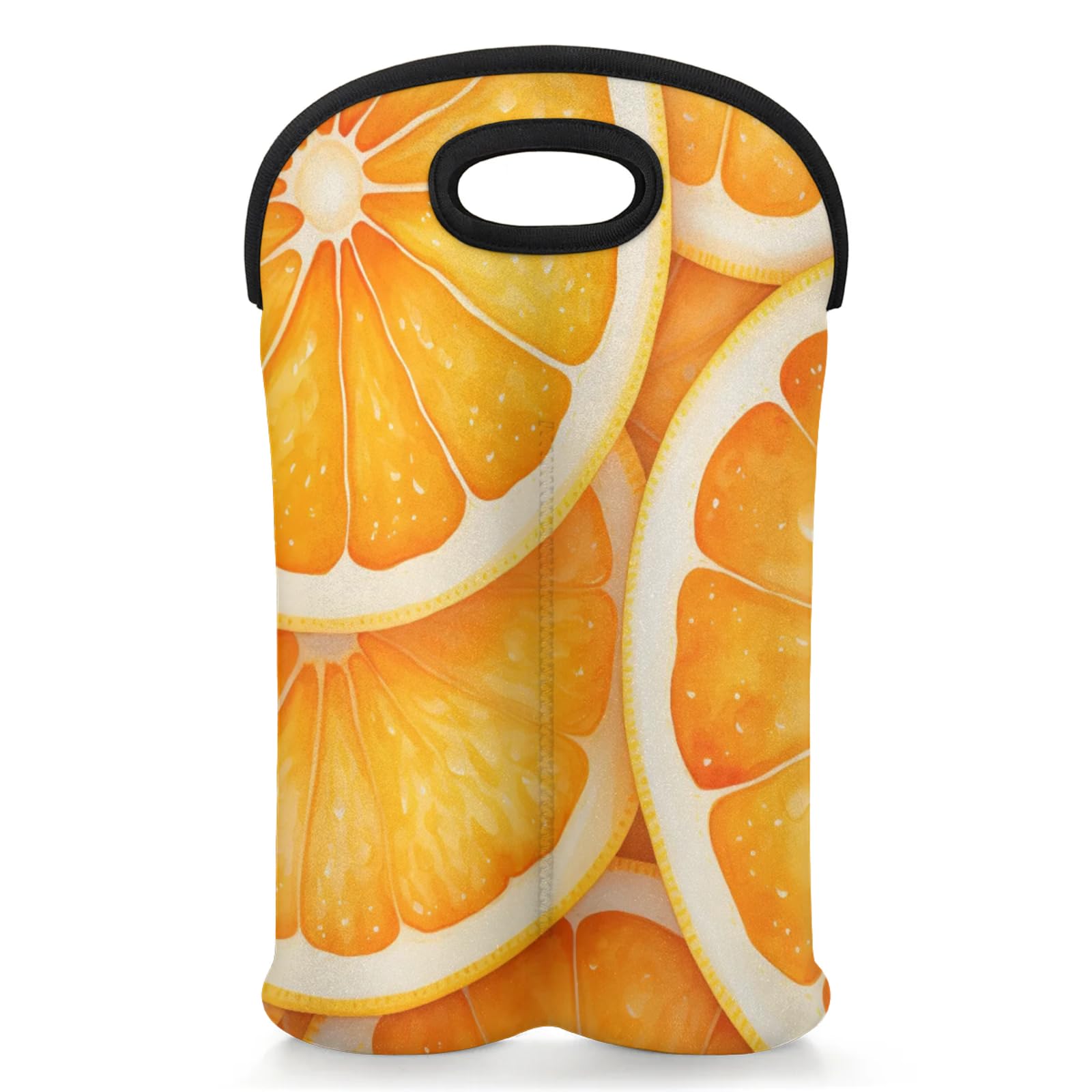GzLeyigou 2 Bottles Lemon Slices Wine Bag Sleeve Totes Neoprene Protective Wine Carrier Bag for Wine,Water, Champagne, Beer, Baby Bottles,Gift 14.5 x 10 Inches
