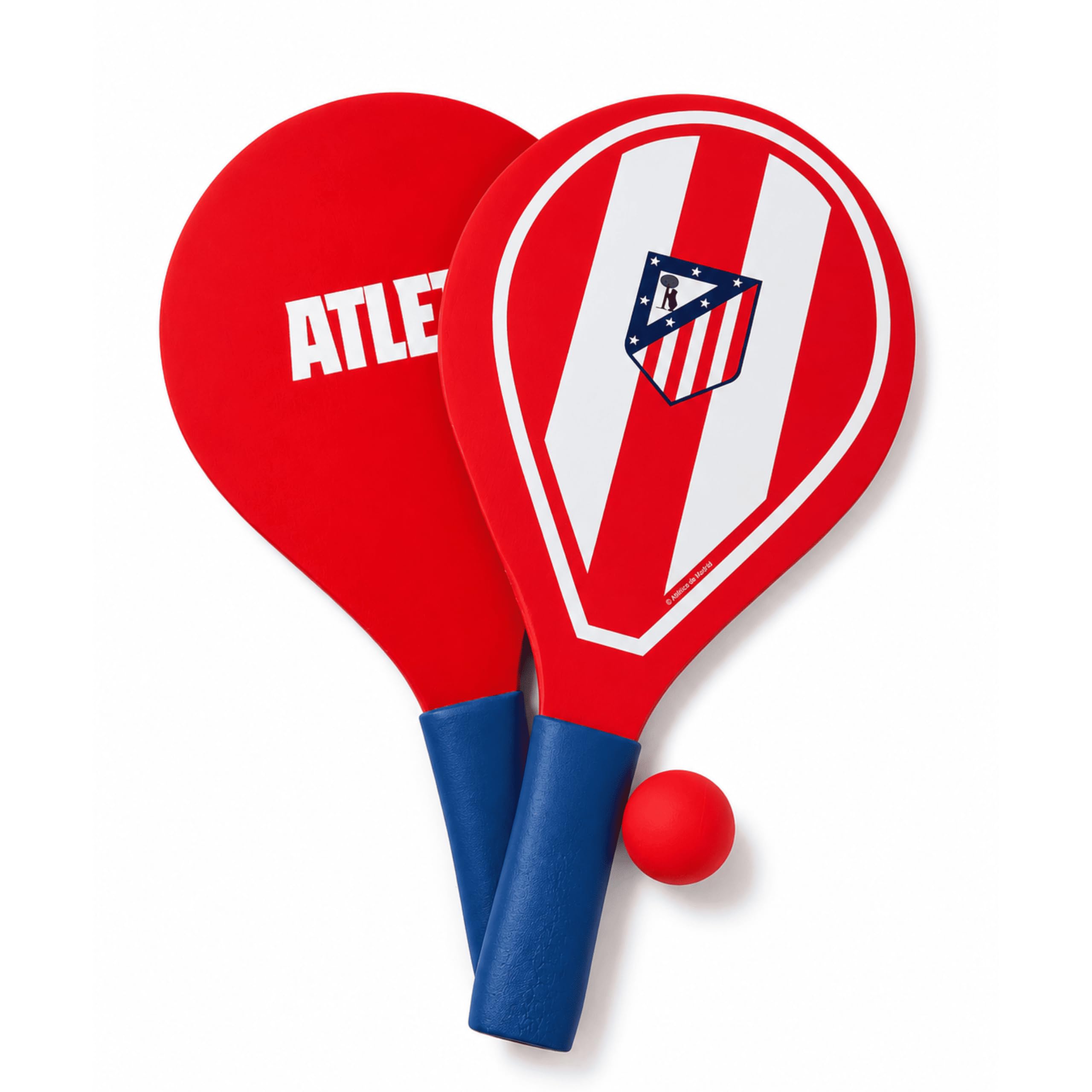 Palas de Playa Atlético de Madrid con Pelota Incluida | Set de 2 Raquetas de Playa de Plástico | Juego de Palas para Niños y Adultos | Ideal para Playa, Piscina, Jardín y Vacaciones