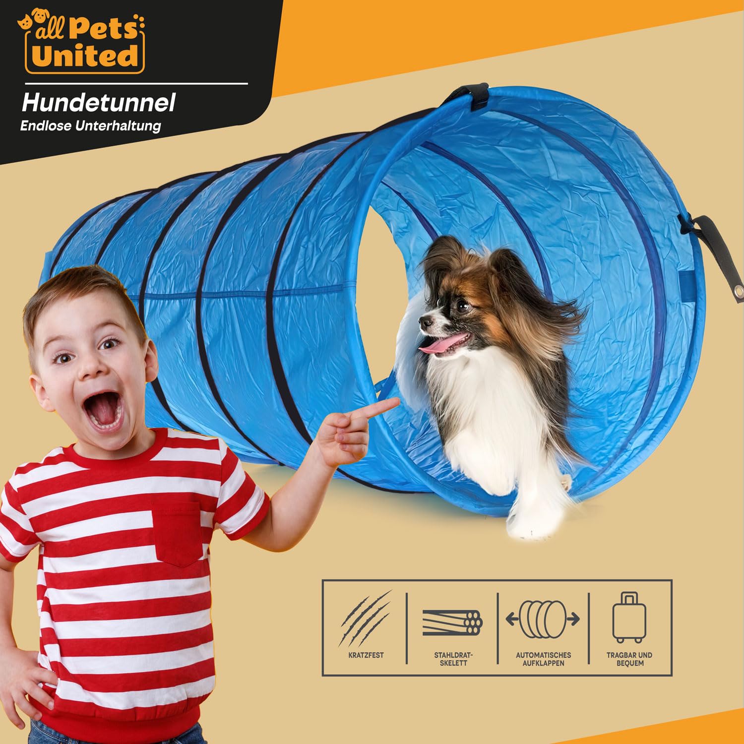 Tunnel d'agilité pour Chien - Tunnel de Jeu pour Chien Tunnel d'agilité Grotte pour Chien INCL. patères et Sac de Transport (500 cm)