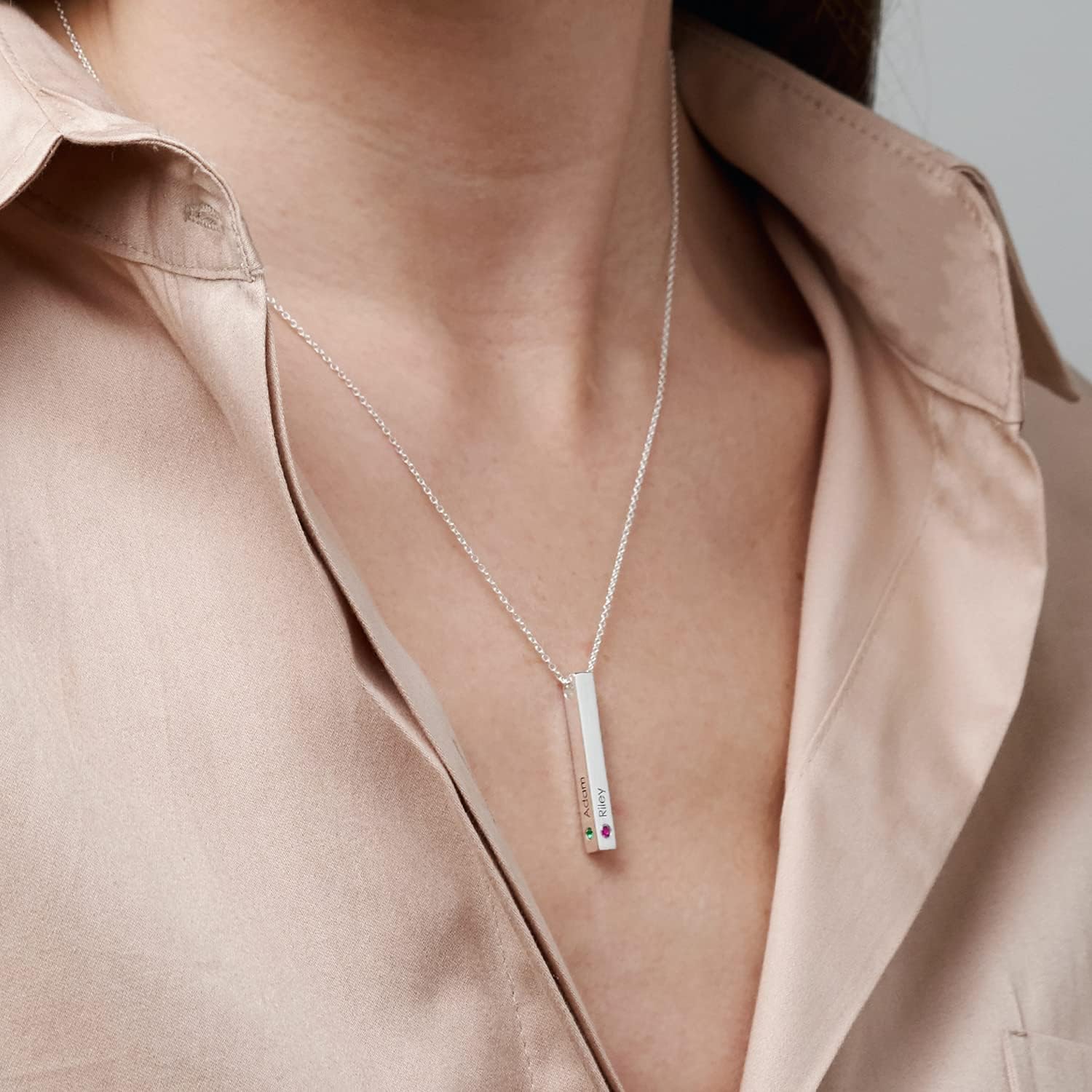 Theo Grace Personalized Totem 3D Bar Necklace with Diamond & Birthstone Option - Dainty Gift for Christmas, Birthday - Custom Jewelry for Her, Women, Mom, Grandma
