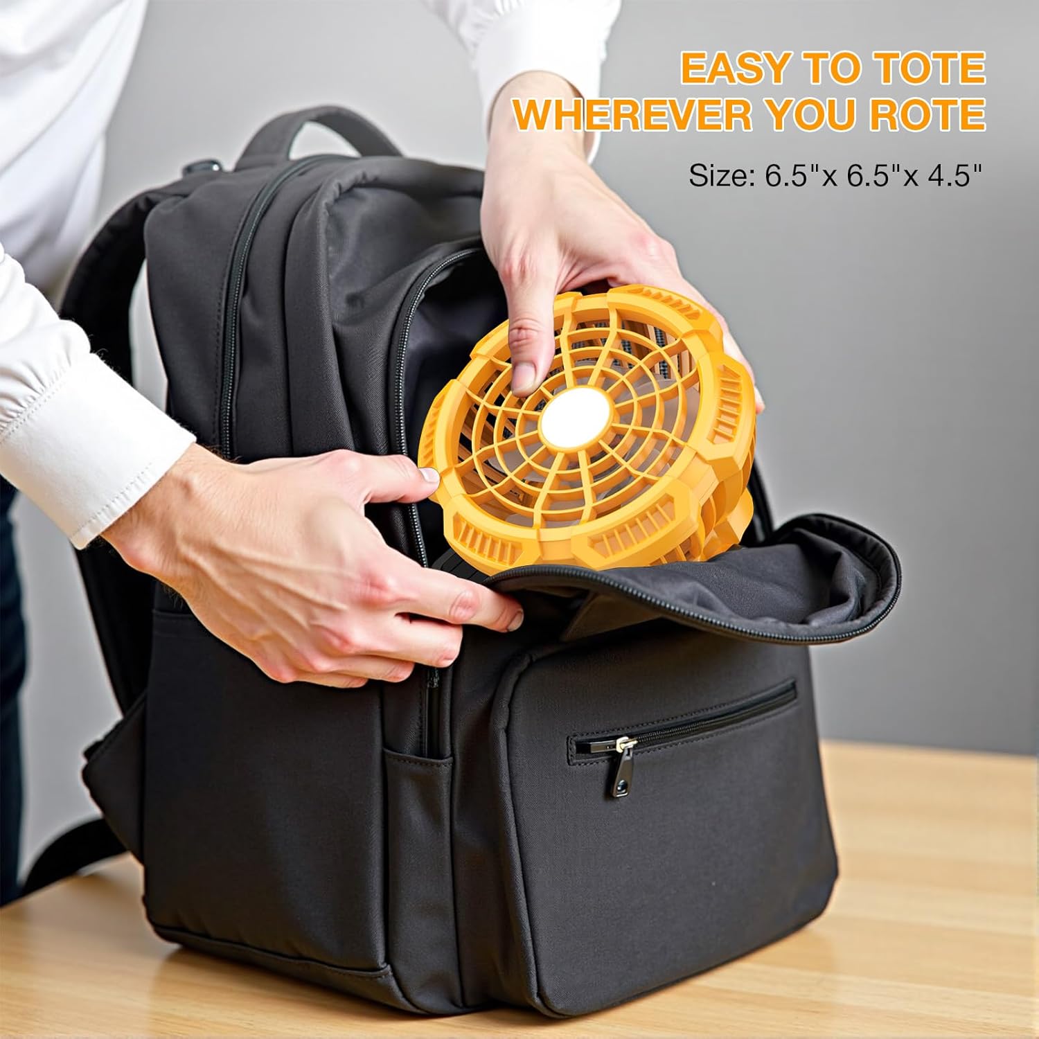 Portable Fan for Dewalt 20V Max Li-ion Battery, Brushless Fan with 3-Speed Settings, LED Light, 3300 RPM, 180° Rotating Hanging Hook, Cordless fans for Jobsite, Camping fan for Tents(No Battery)