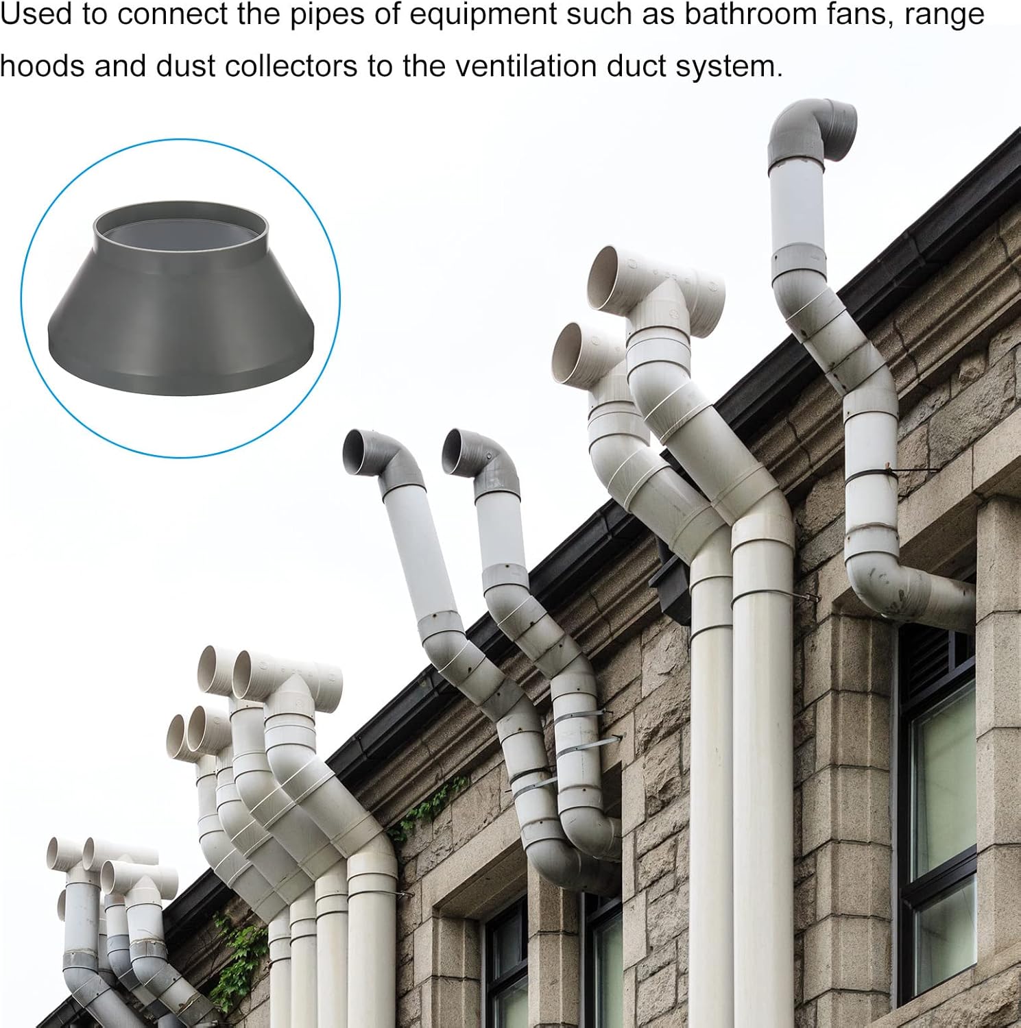 PATIKIL 12" to 8" Duct Reducer Connector, Heating Cooling Ventilation Tube Fire-Resistant Increaser Adapter Pipe Fitting for Vent System, Grey 315x200 mm ID