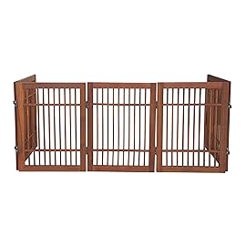 Pet Dog Gate Strong and Durable Freestanding Folding Acacia Hardwood Portable Wooden Fence Indoors or Outdoors by Urnporium (Brown Pet Gate, 5 Panel 24 Tall)