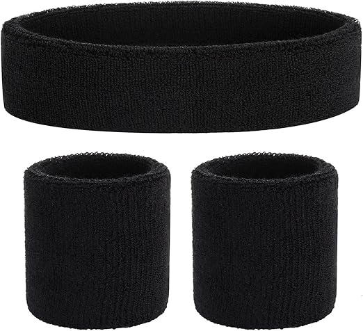 ONUPGO Sweatband Set Sports Headband Wristband Set Sweatbands Terry Cloth Wristband Wrist Sweatband Headbands Moisture Wicking Sweat Absorbing Head Band