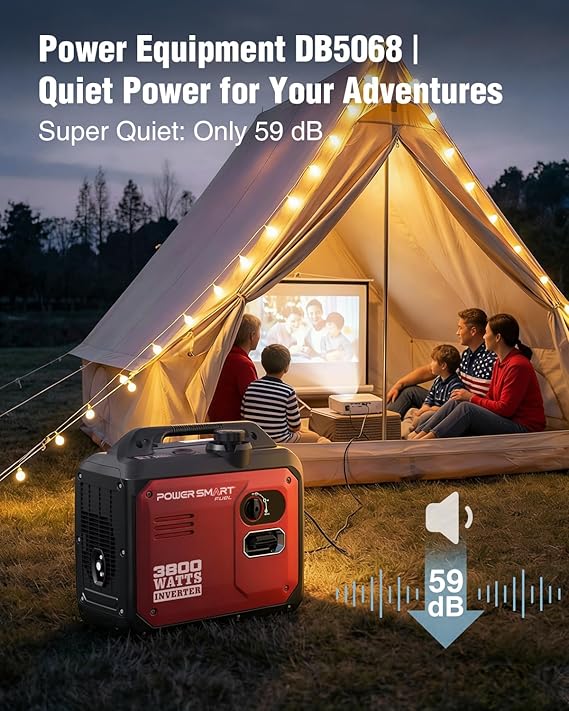 PowerSmart 3800W Portable Inverter Generator, 59 dBA Super Quiet Gas Powered, 143cc 4-Stroke OHV, Parallel Ready, EPA Compliant for RV Camping, Tailgating and Home Emergency Backup