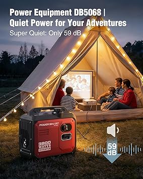 PowerSmart 3800W Portable Inverter Generator, 59 dBA Super Quiet Gas Powered, 143cc 4-Stroke OHV, Parallel Ready, EPA Compliant for RV Camping, Tailgating and Home Emergency Backup