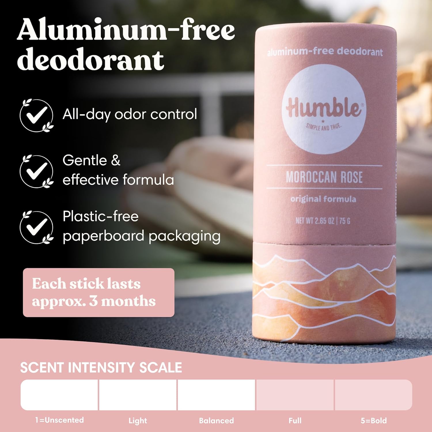 HUMBLE BRANDS Deodorant Stick, Moroccan Rose - Aluminum-Free Deodorant for Women & Men with Baking Soda, Essential Oils & Beeswax - Underarm Skincare for Long-Lasting Freshness, 2.65 Oz