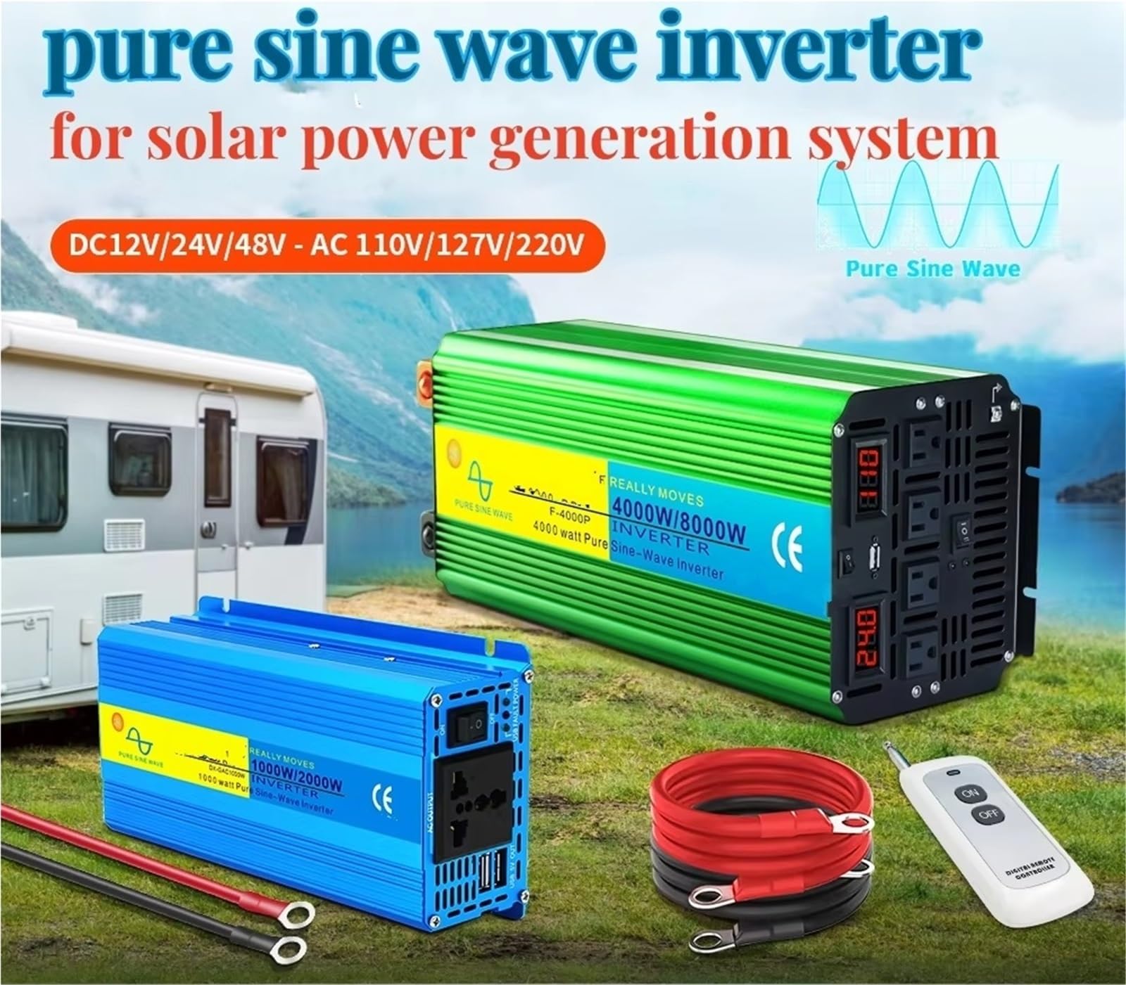 Inversor Inversor De Onda Sinoidal Pura De 2000 W A 8000W CC 12V 110V Inversor De Energía Solar para Caravanas Viajes Al Aire Libre(1000W-2000W)