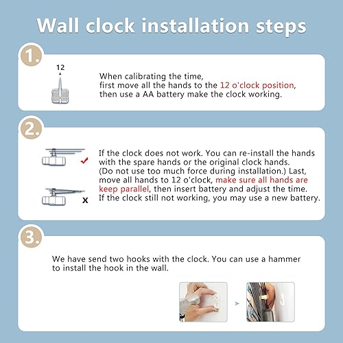 Miniatura 6 de NEOTEND Reloj de pared grande grande para decoración de sala de estar casa de campo moderno reloj de pared de cocina para dormitorio silencioso