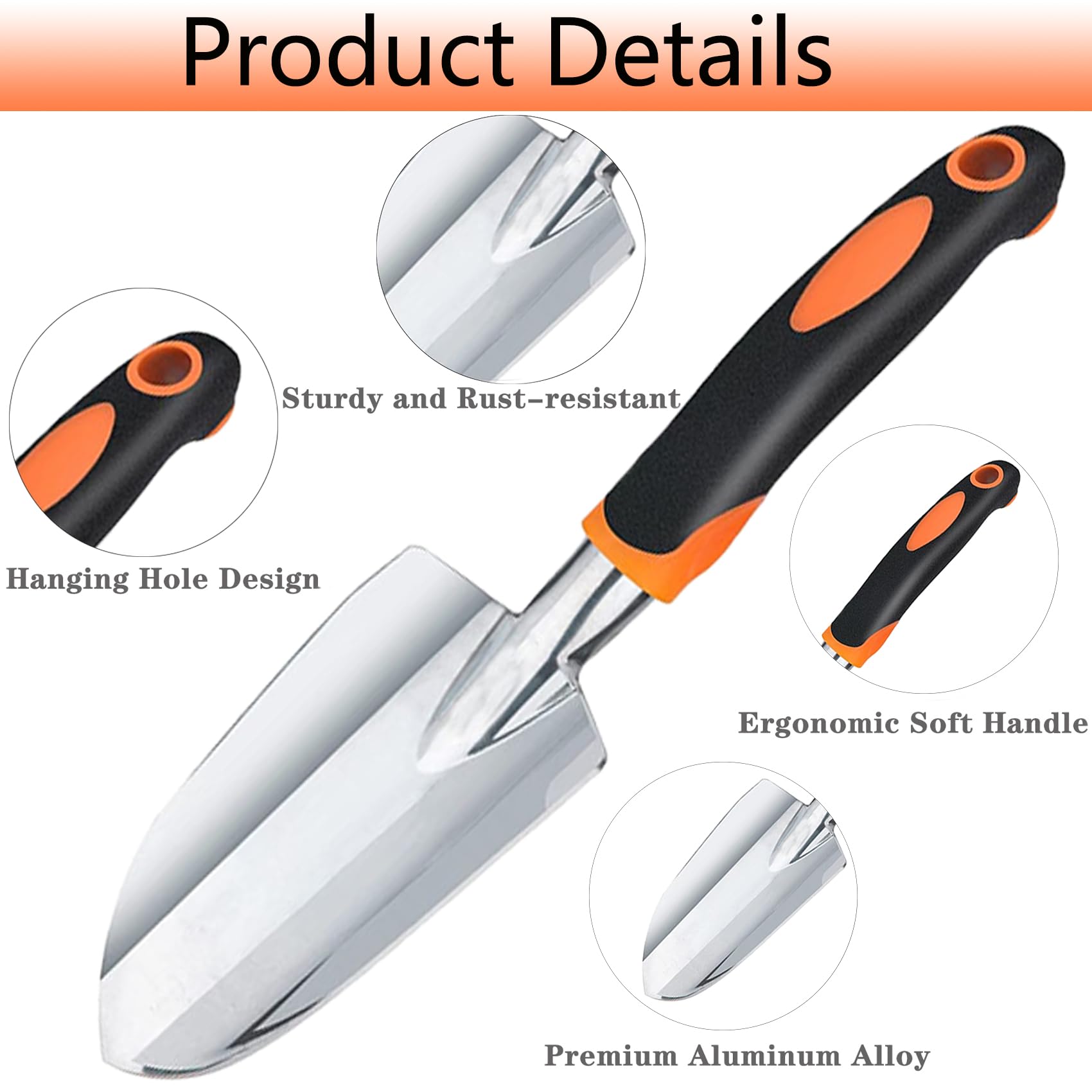 Garden Shovel Garden Hand Trowel, Heavy Duty Gardening Hand Tools with Ergonomic Handle - Image 3