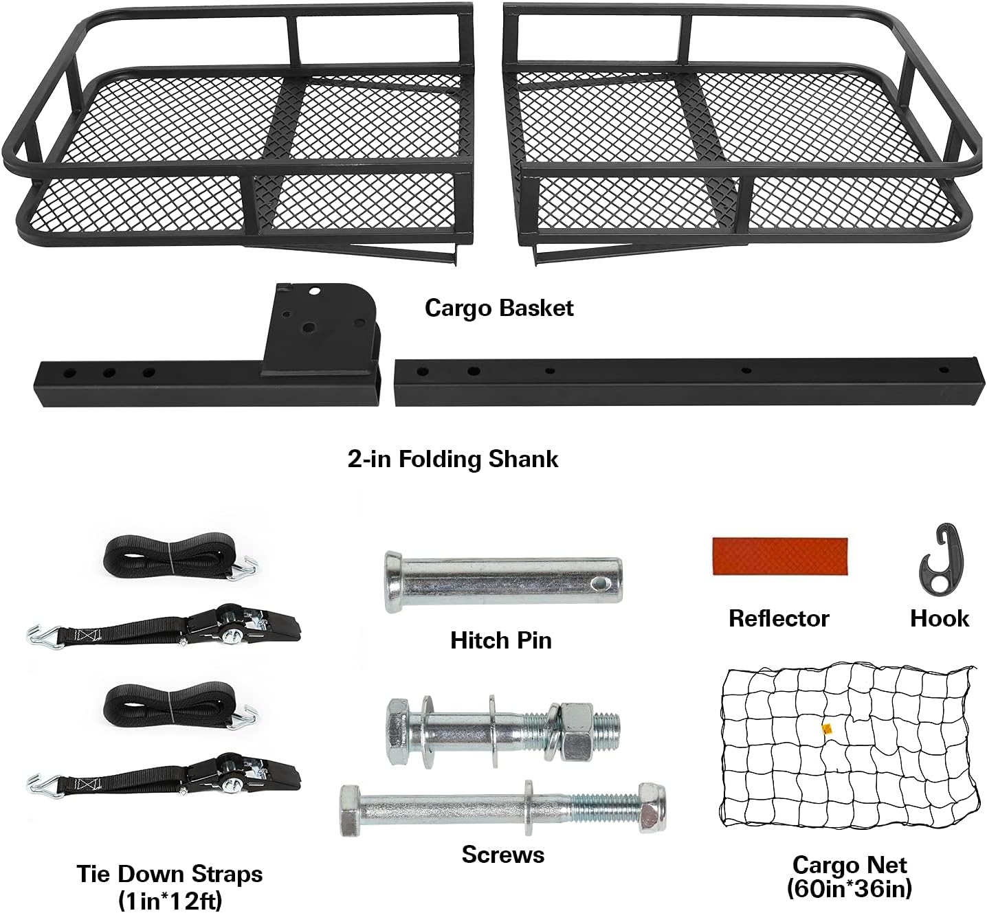 Ark Motoring Hitch Cargo Carrier, 60 x 24 x 6-Inch, 500 lbs Capacity, 2-Inch Folding Shank, Black Steels : Automotive