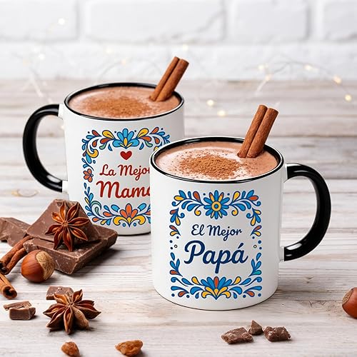 Miniatura 3 de Breezy Valley Juego de tazas de café de El Mejor Papá y La Mejor Mamá - Regalos de diseño floral para padres - Tazas de 11 onzas para mamá y papá