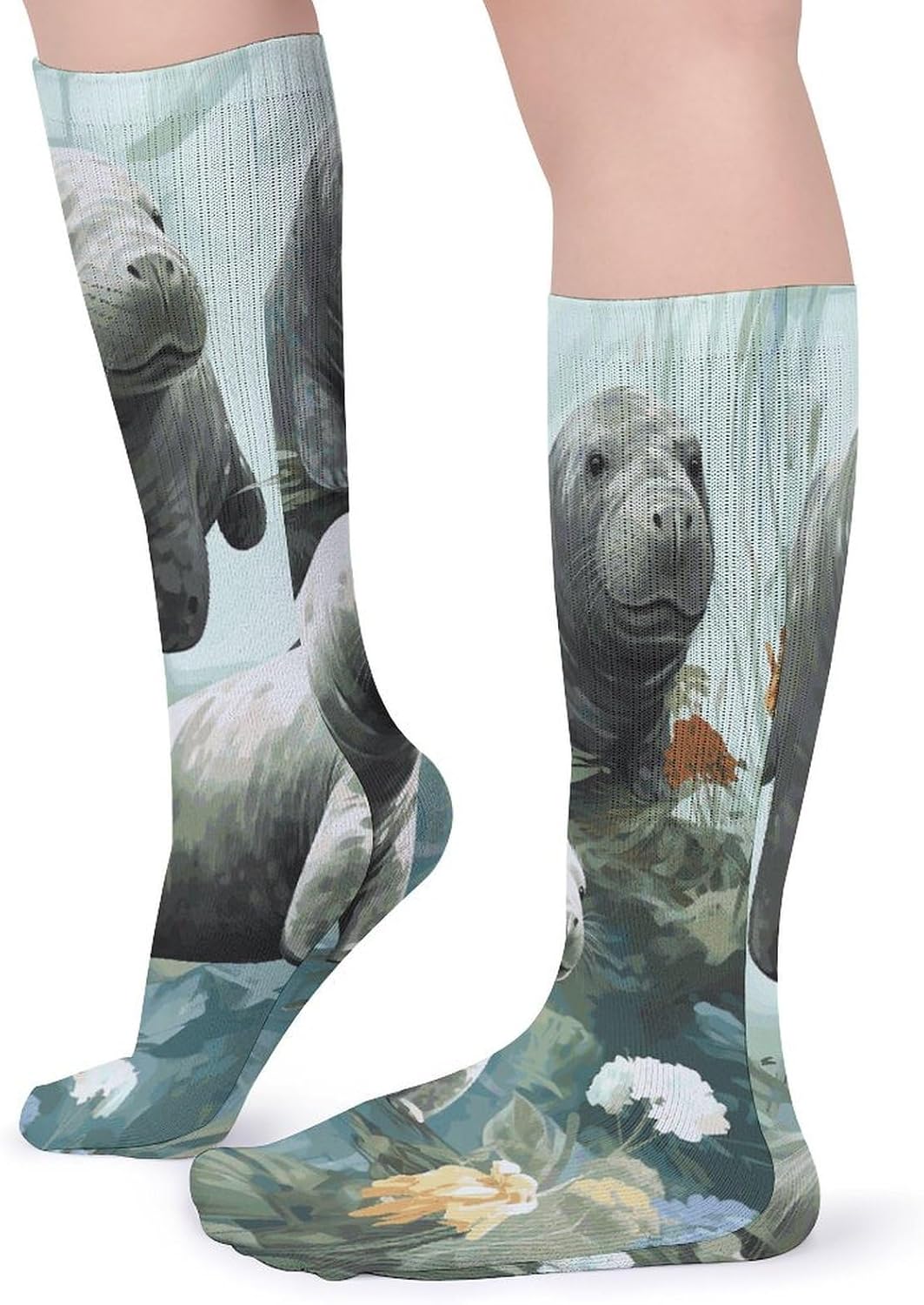 Rabbits Manatees Crew Socks Cozy Casual Calf Socks Lightweight Long Work Sock Breathable Athletic Sock for Hiking Sports Running 5 Pairs