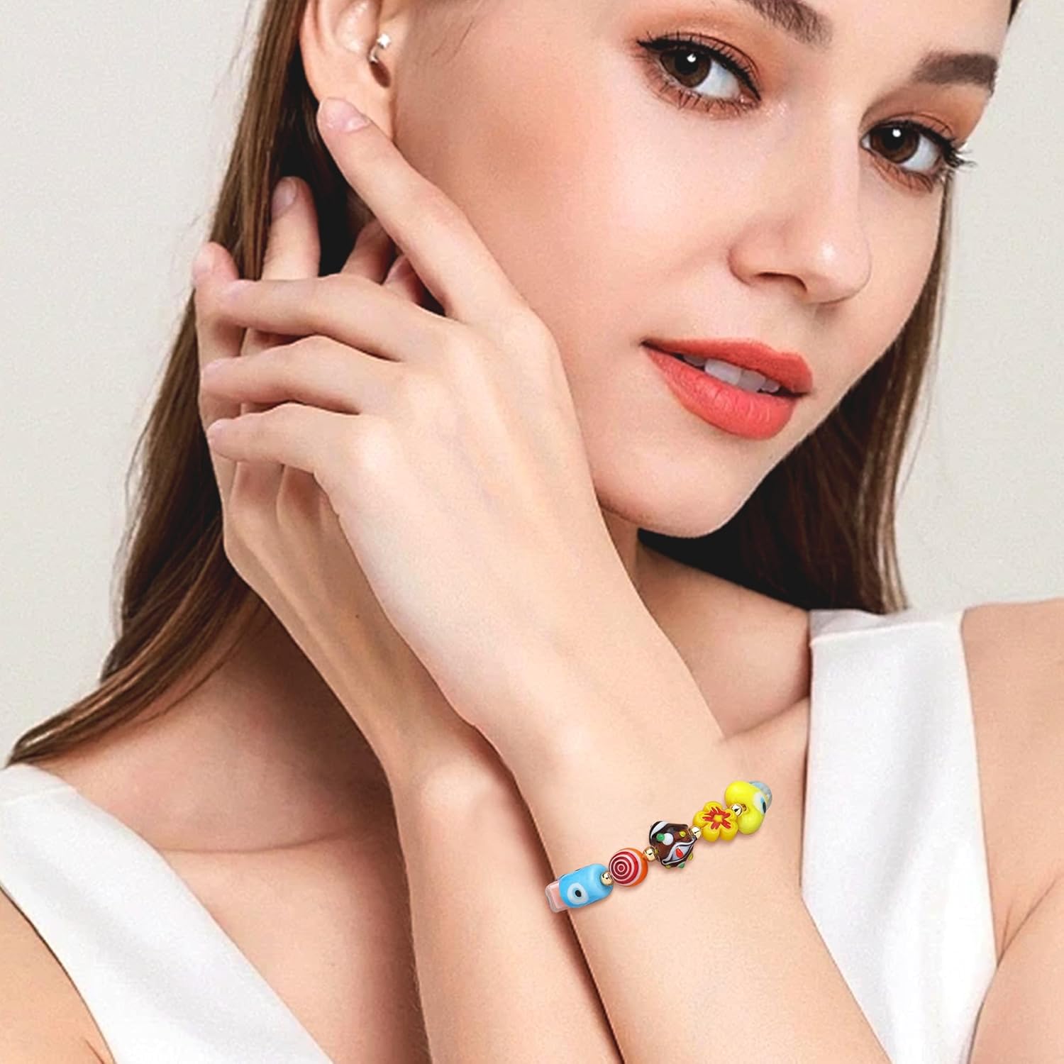 Gold Evil Eye Beaded Bracelets for Women,Cute Adjustable Stack Handmade Colorful Crystal Beads Rope String Bracelet Fashion Jewelry Gift. - Image 2