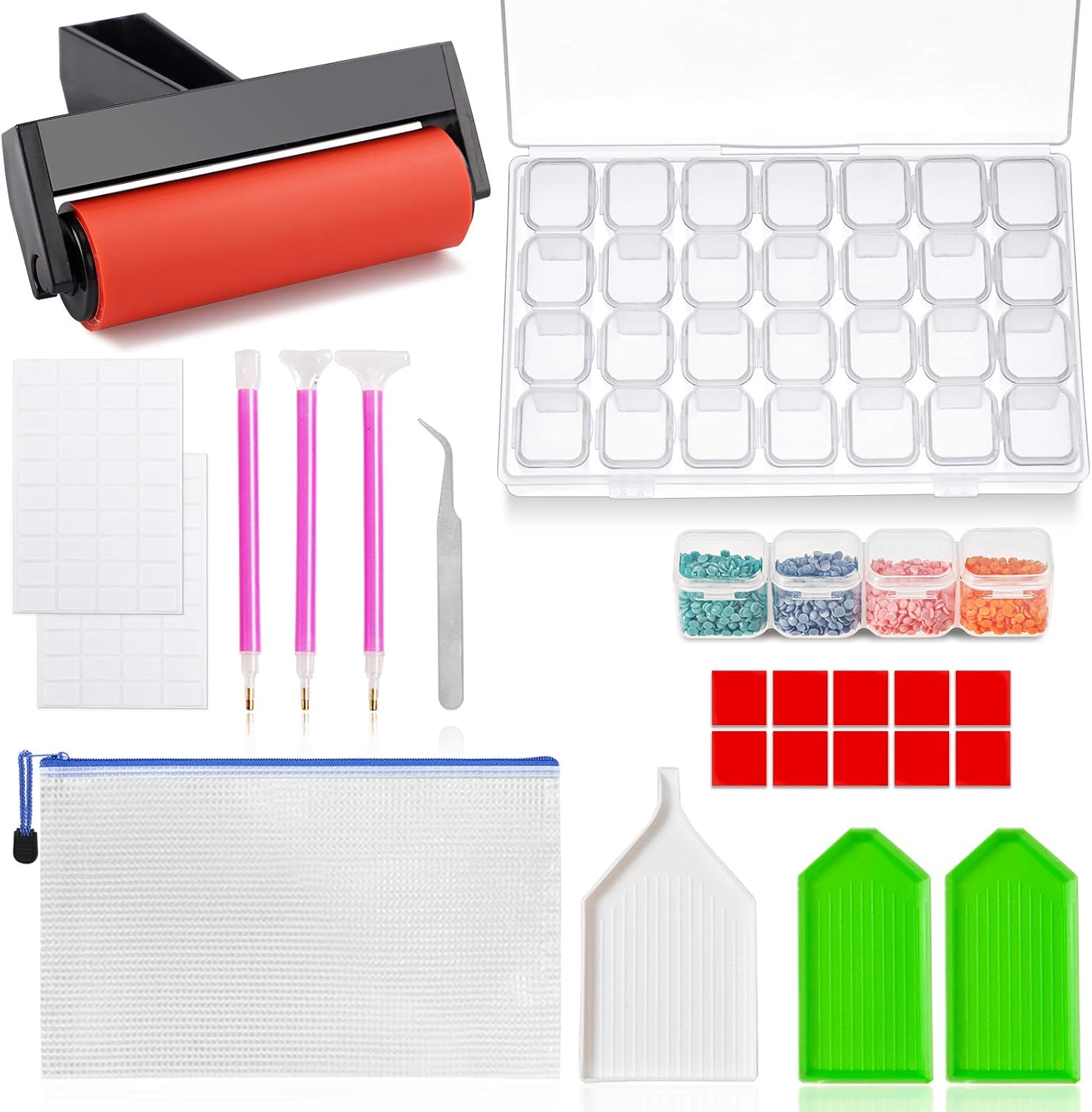Outuxed Diamond Painting Accessories 5D Diamond Painting Tools Kits with Diamond Painting Roller and 28 Slots Diamond Embroidery Box for Diamond Painting Art Craft (22pcs)