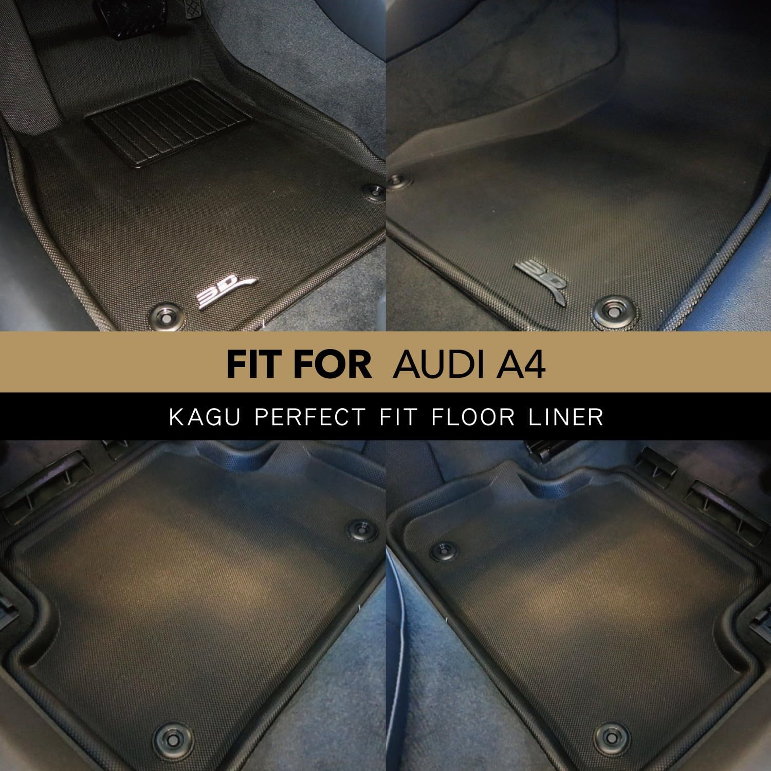 3D MAXpider Custom Fit Kagu Floor Mat (Black) for Audi A4/A4 Allroad 2017-2026,S4 2018-2026,A5/S5 Sportback 2018-2026,RS 5 Sportback 2019-2026 - Full Set