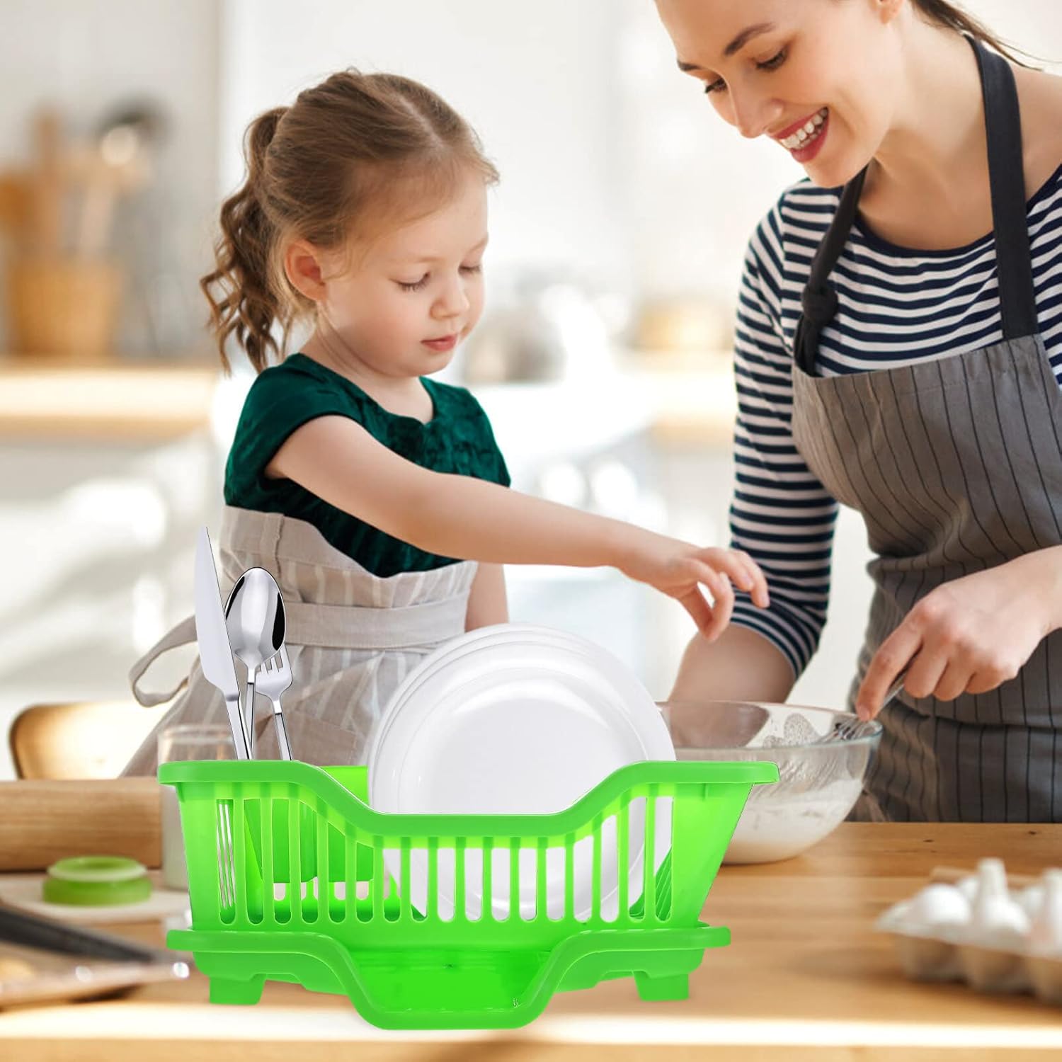 Cabilock Dish Drying Rack 1 Set Kitchen Draining Rack Dish Drainer Basket Bowl Drying Holder Utensils Storage Shelf Space Saver Basket for Home Kitchen Bathroom Counter