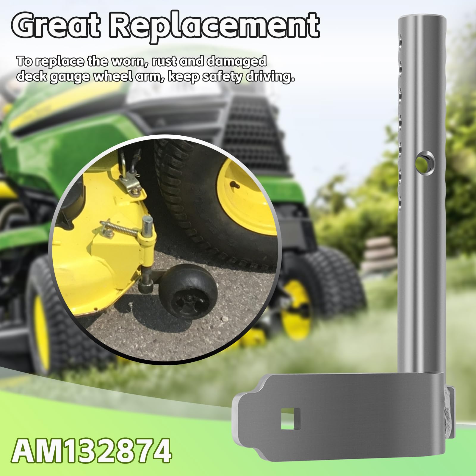 Sunluway Brazo de rueda AM132874 para cortacésped trasero izquierdo para tractor de césped John Deere