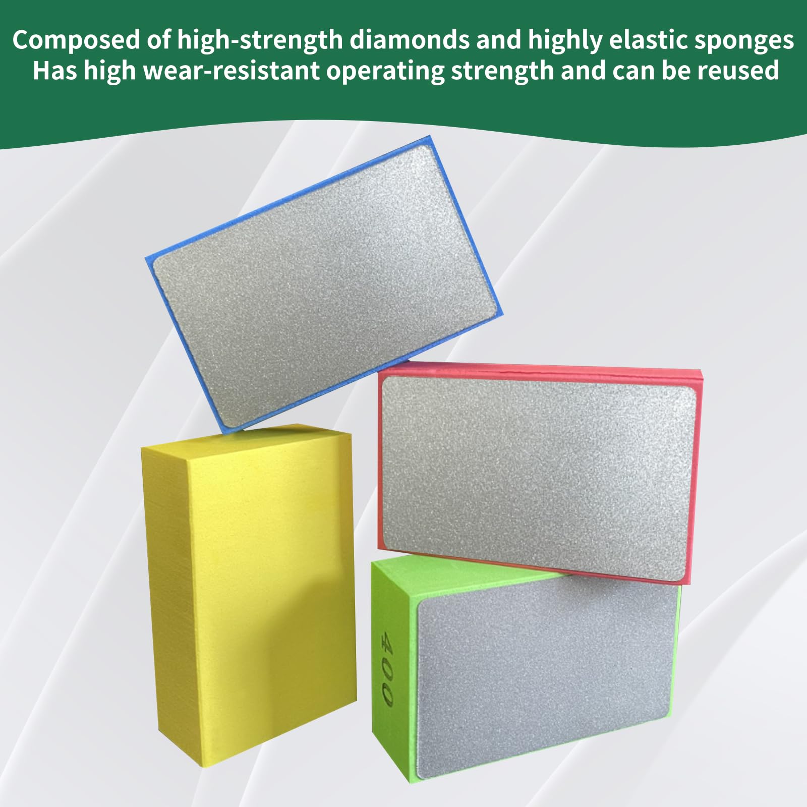 Houkary 4 Pcs Hand Diamond Polishing Pads Tile Polishing Pad Porcelain Sanding Blocks Glass Polishing Kit for Concrete Stone Granite Marble Porcelain Tile Ceramic 60# 100# 200# 400# - Image 3