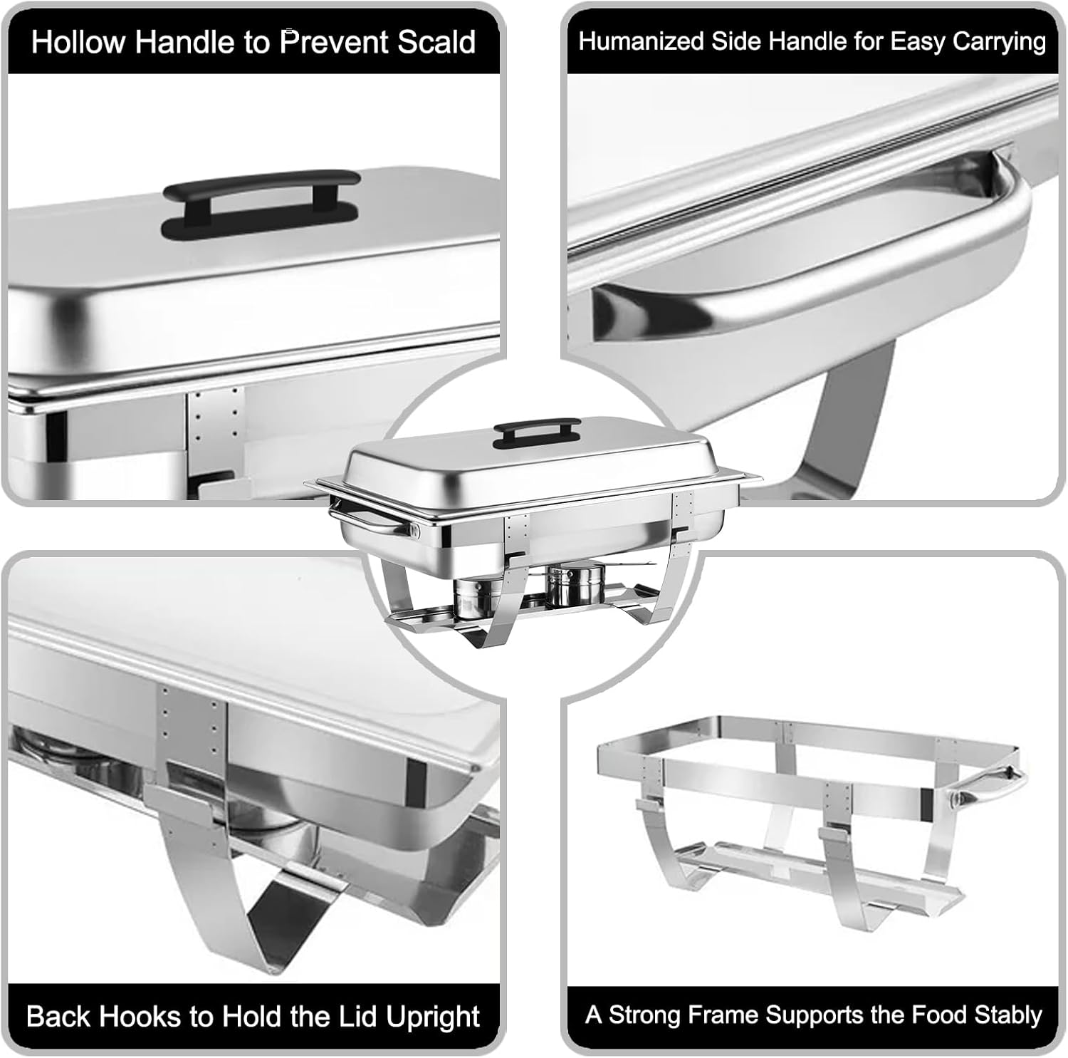 POWERFUEL Chafing Dishes for Buffet 2 Pack, 9QT Chafers and Buffet Warmers Sets, Stainless Steel Half Size Chafing Pan, Food Warmer for Parties Christmas, Catering Buffet Display