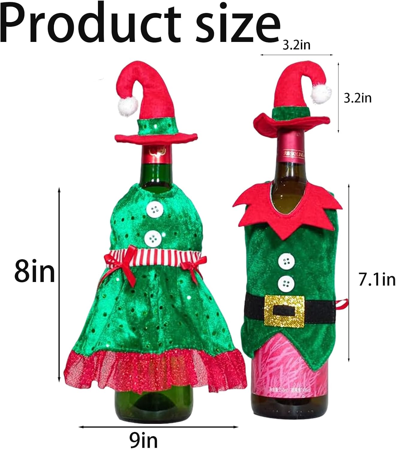 2 Pcs Christmas Wine Bottle Covers Dress Suit Wine Bottle Set Elf Dress Clothes Hat Christmas Holiday New Year wine bottle decoration