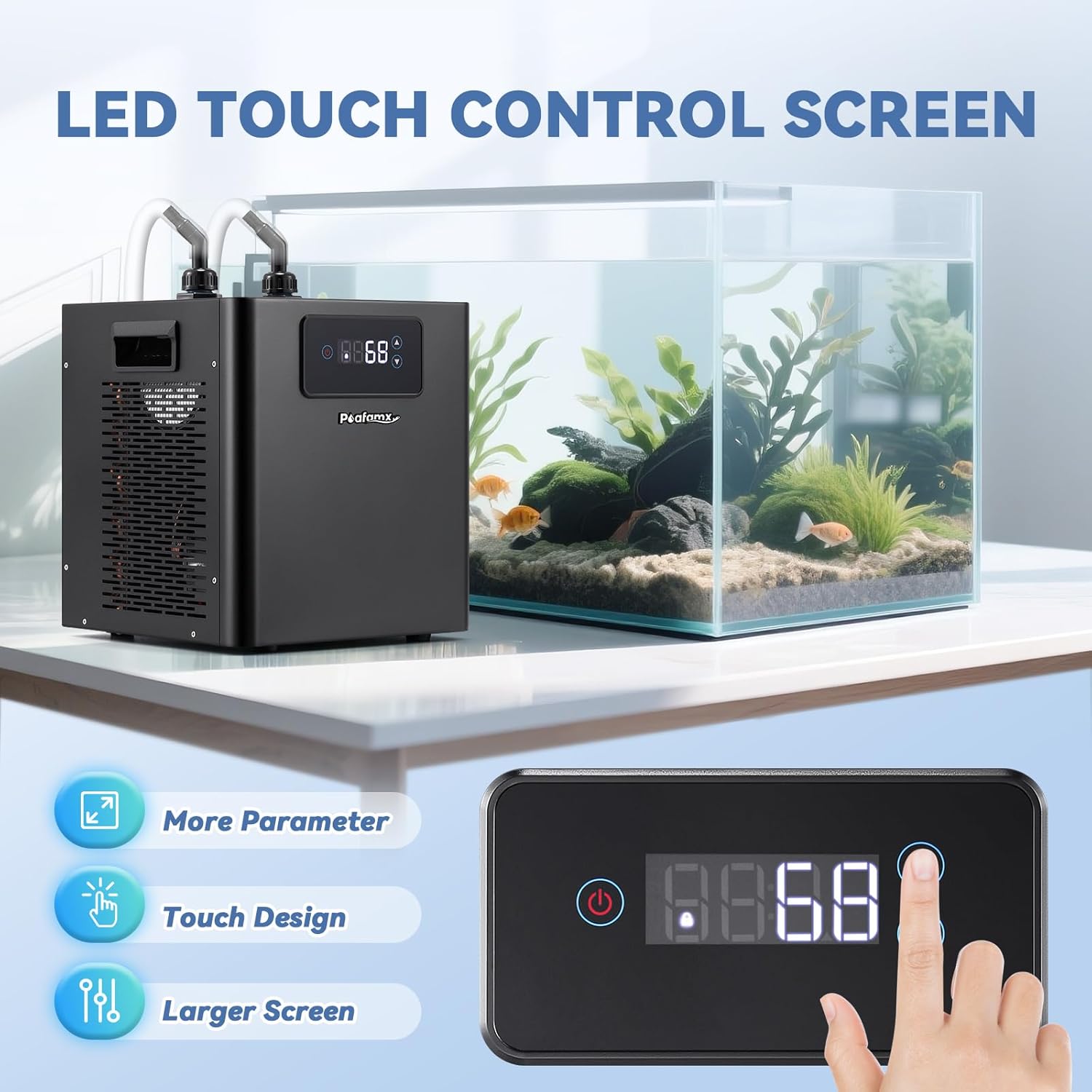Poafamx Aquarium Chiller 1/3 HP, 79Gal Water Chiller with Upgraded LED Display, Water Pump and Pipe, Quiet Aquarium Cooler for Fish Tank Axolotl Coral Hydroponics System