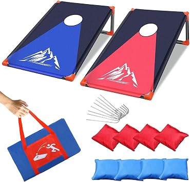 Portable Cornhole Game, Corn Hole Toss Set with PVC Framed, Bean Bags and Carrying Bag for Backyard, Lawn, Beach Games Camping Corn Hole Outdoor Games