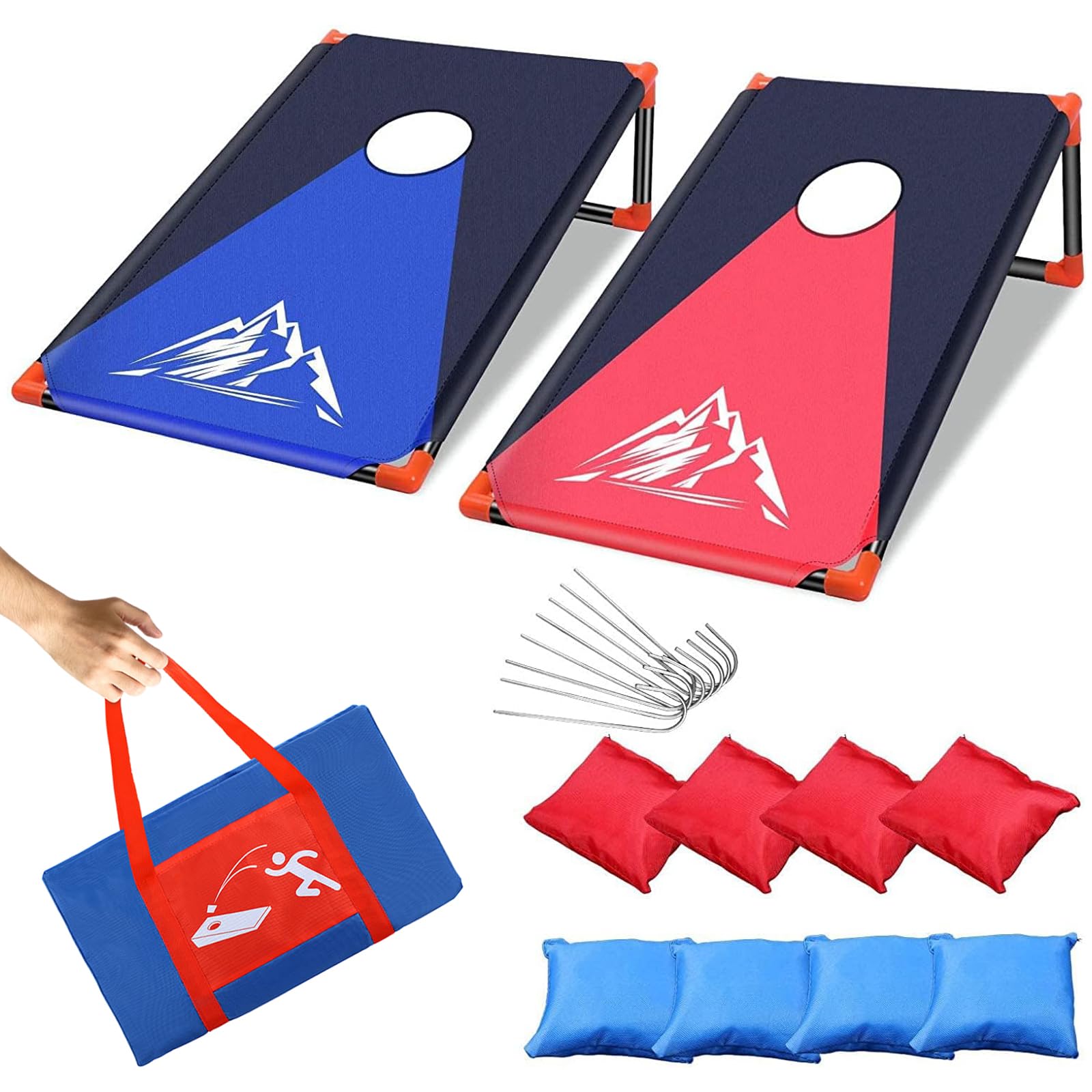 Tragbares Cornhole Game, Maislochwurf-Set mit PVC-Rahmen, 8 Sitzsäcke und Tragetasche für Hinterhof, Rasen, Strandspiele, Camping, Maisloch, Outdoor-Spiele