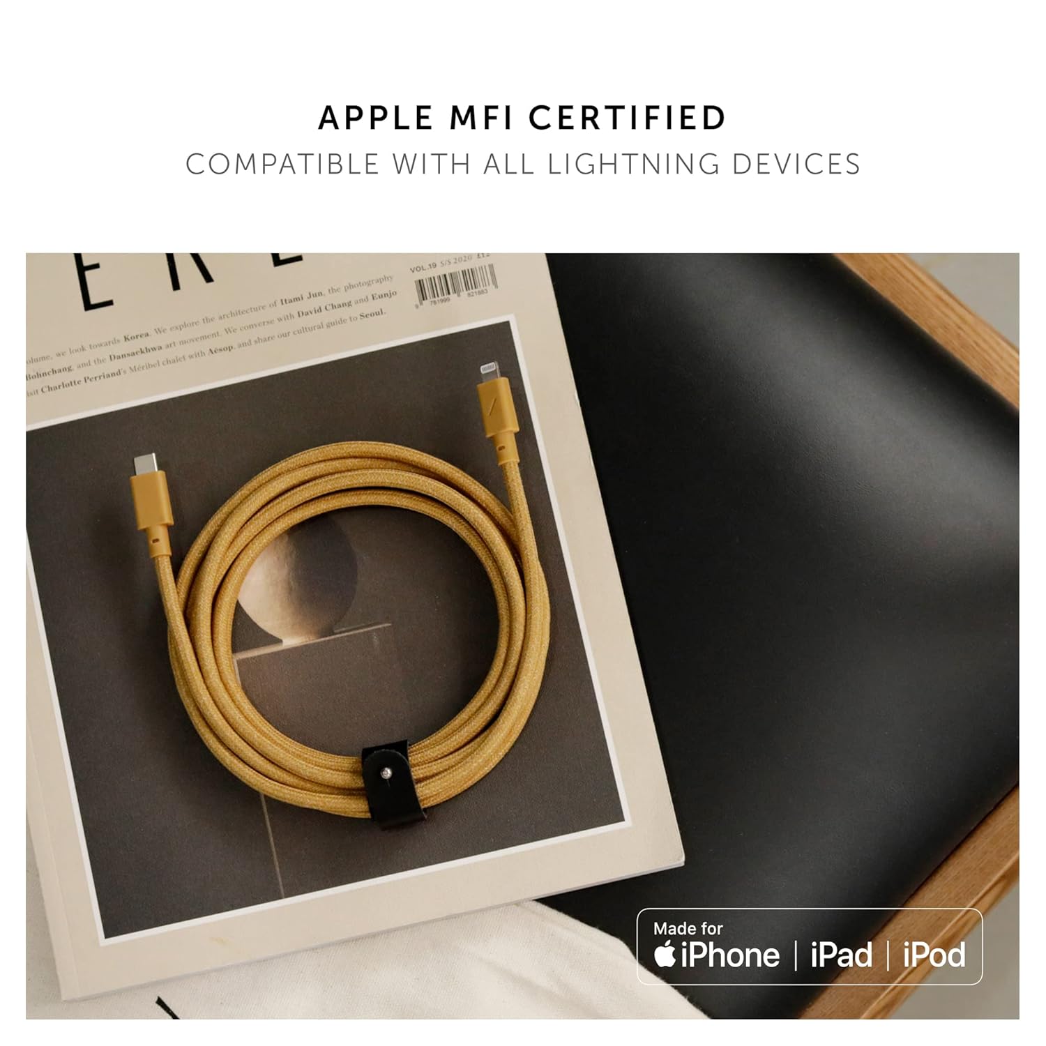 Native Union Belt USB-C to Lightning Cable - Heavy Duty 3m Reinforced Cable [MFi Certified] Compatible with iPhone 14, iPhone 13 and Earlier (Kraft)