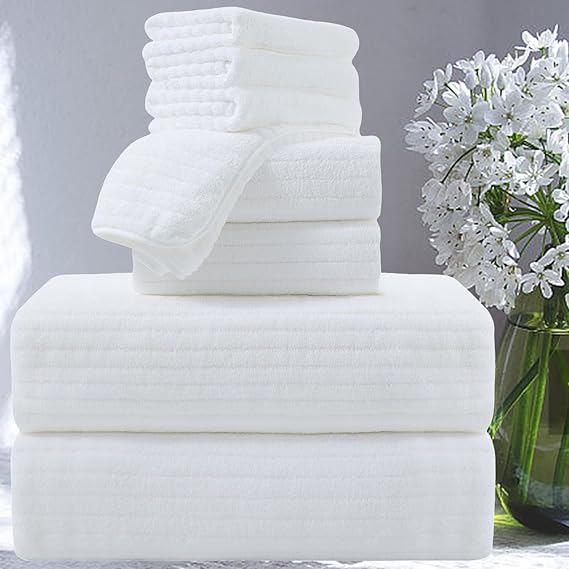 8 Piece Extra Large Bath Towels Set,2 Plus Size Bath Towel 2 Hand Towels 4 Washcloths,Microfiber Jumbo Bathroom Sheets Soft Plush Shower Towels Quick Dry for Hotel, Light Family Towels Set Turquoise