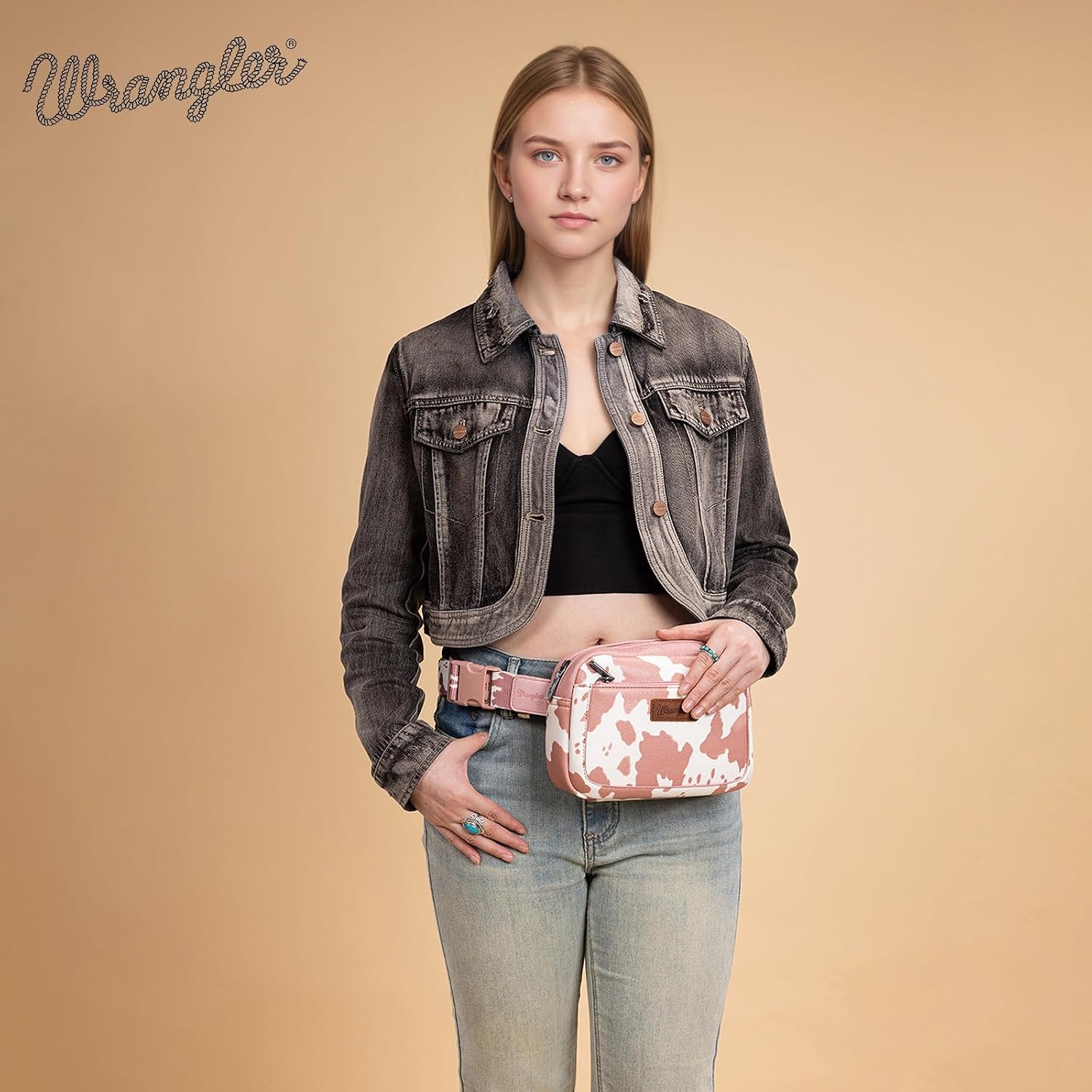 Wrangler Cow Print Waist Pack Western Crossbody Bags for Women with Adjustable Strap