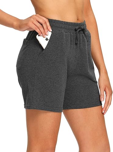 Vista 2 de EZRUN - Bermudas para mujer, para entrenar en el gimnasio, pantalones cortos veraniegos de algodón con bolsillos profundos para mujer