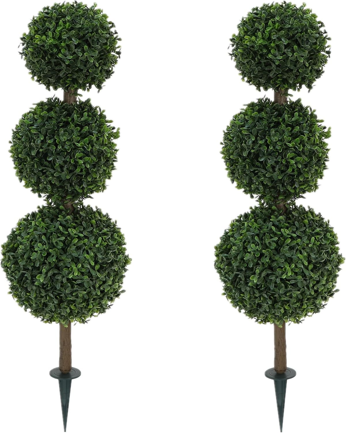 2 Pack 33 inch Artificial Boxwood Ball Topiary Trees with Ground Spike Faux Topiaries Tree Plants Fake Shrub Bushes for Front Door Family Office Indoor Outdoor Decor