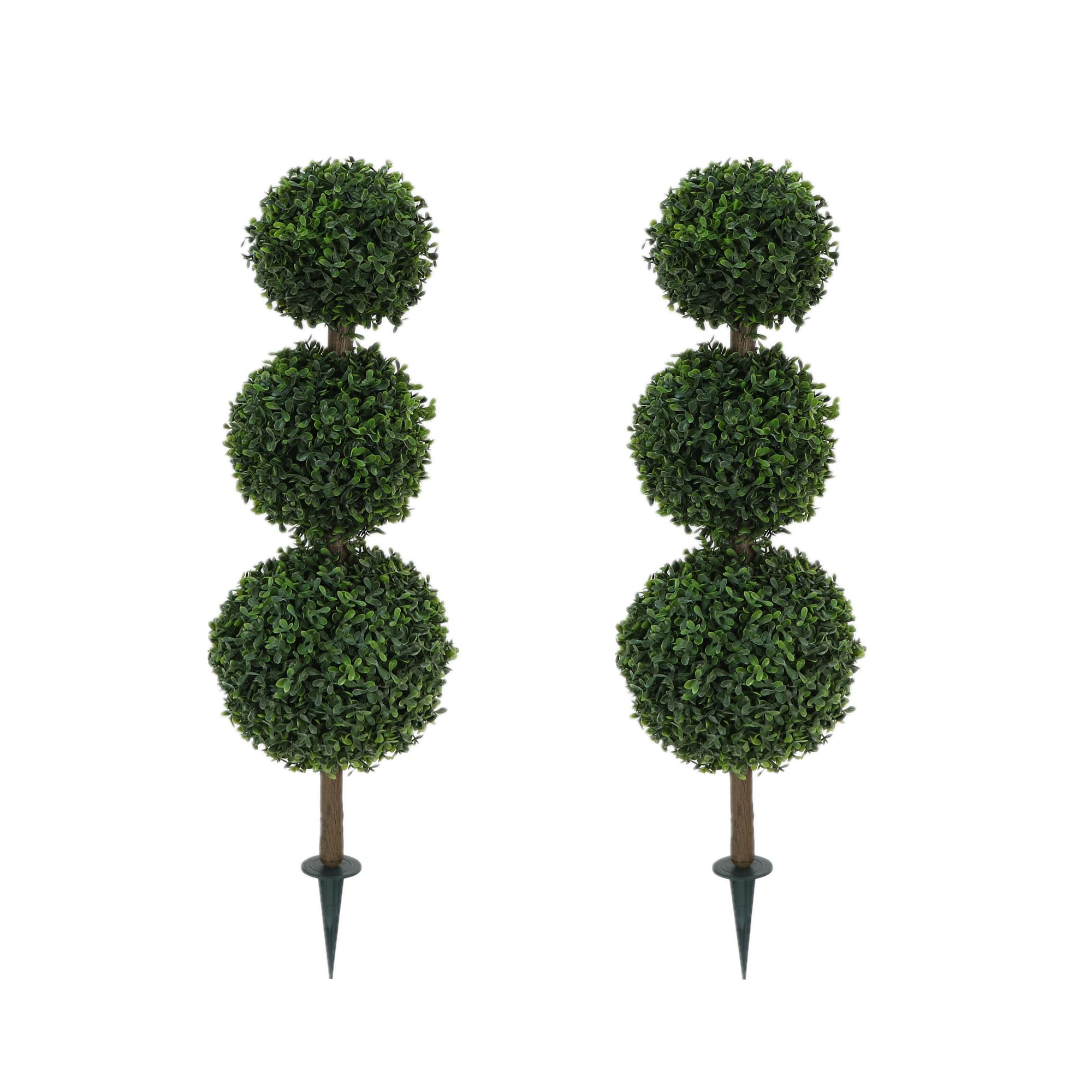 Árboles topiarios artificiales de boj en pack de 2 plantas de 33 pulgadas con estaca para exterior